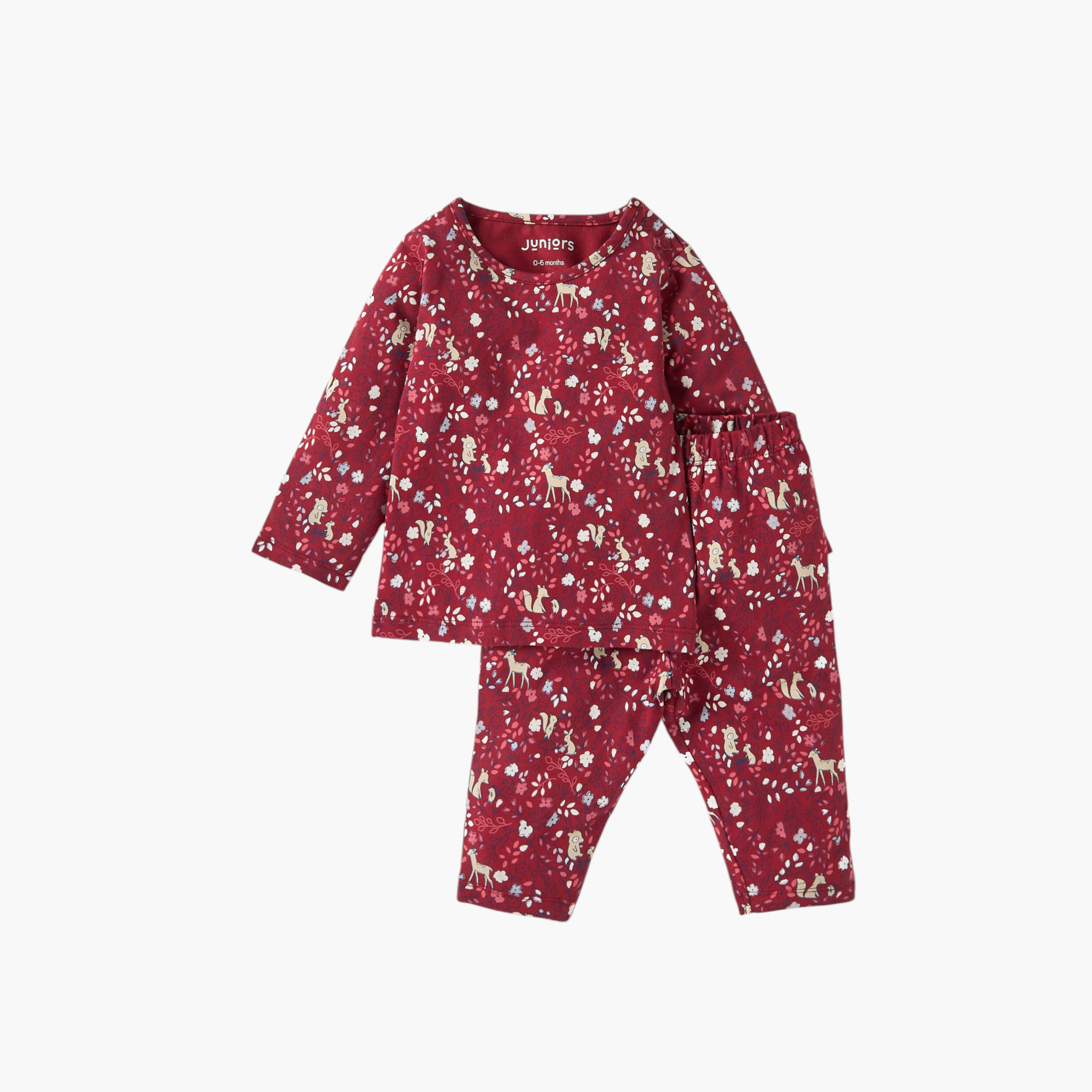 طقم تيشيرت بأكمام طويلة وطبعات مع بنطلون بيجاما من جونيورز-baby-girls-clothing-nightwear-pyjamasets-image-1