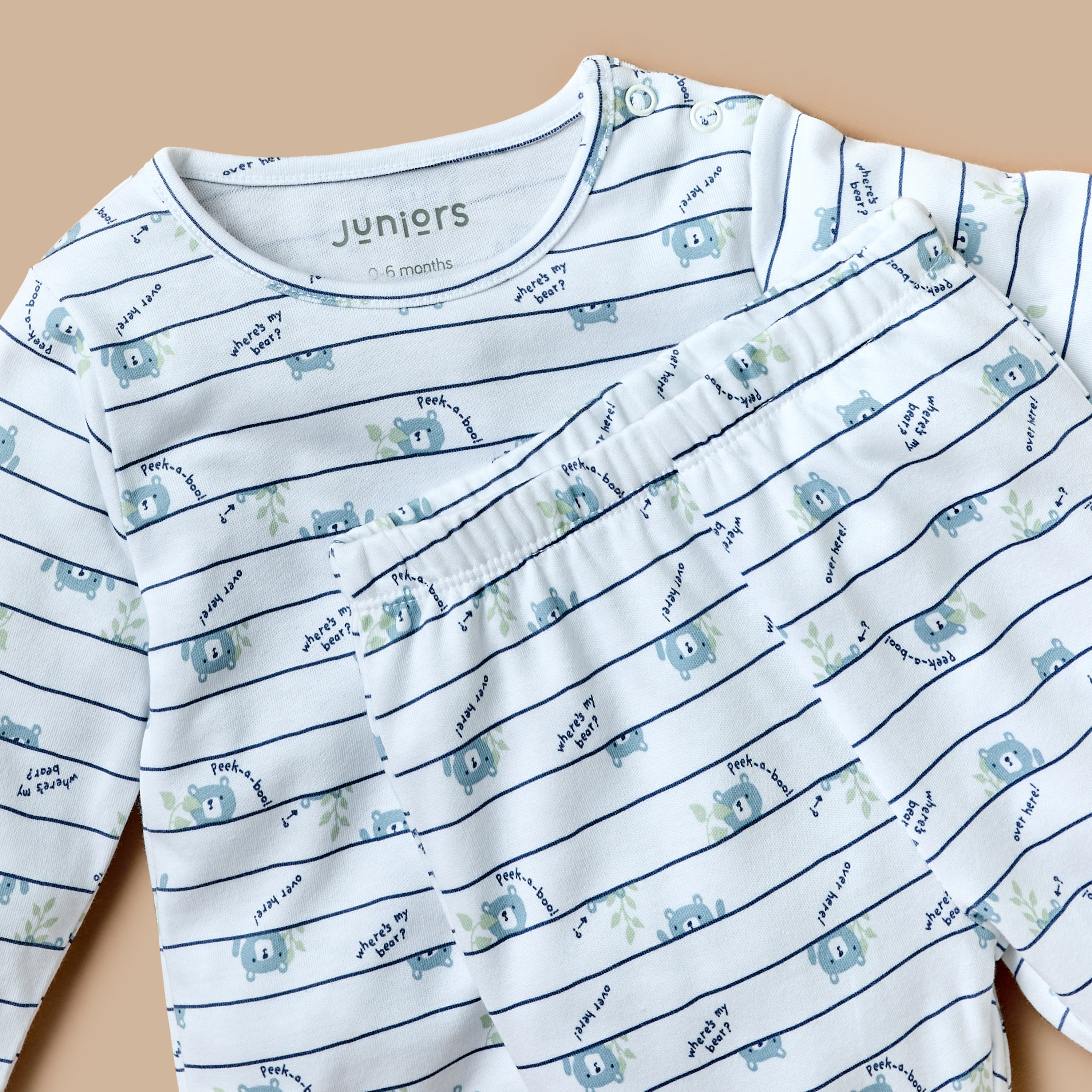 طقم بنطلون بيجاما مطاطي وتيشيرت بأكمام طويلة وطبعات دب من جونيورز-baby-girls-clothing-nightwear-pyjamasets-image-4