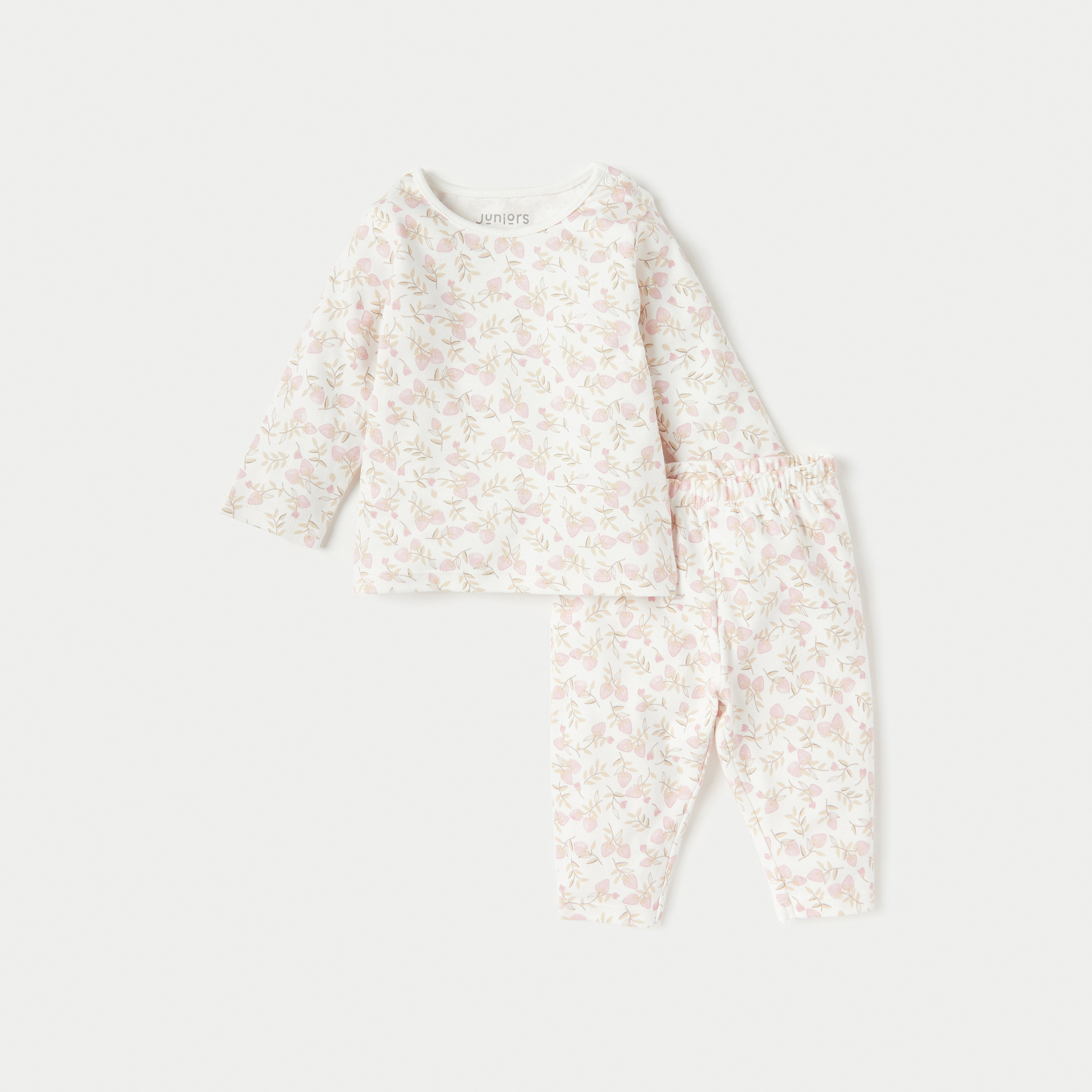 Juniors All-Over Floral Print Cotton T-shirt and Pyjama Set-baby-girls-clothing-nightwear-pyjamasets-image-1