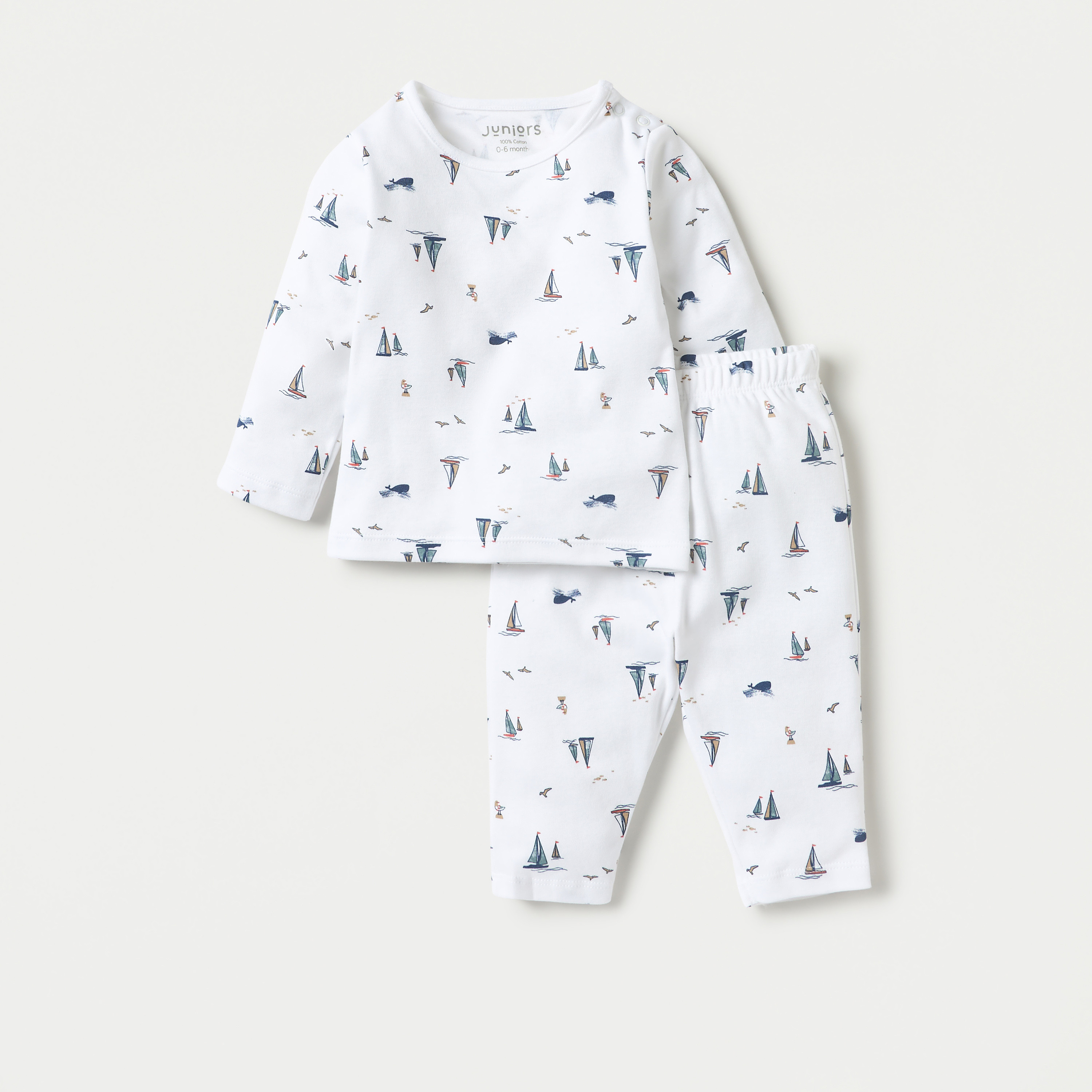 Juniors Boat Print T-shirt and Pyjama Set-baby-boys-clothing-nightwear-pyjamasets-image-1