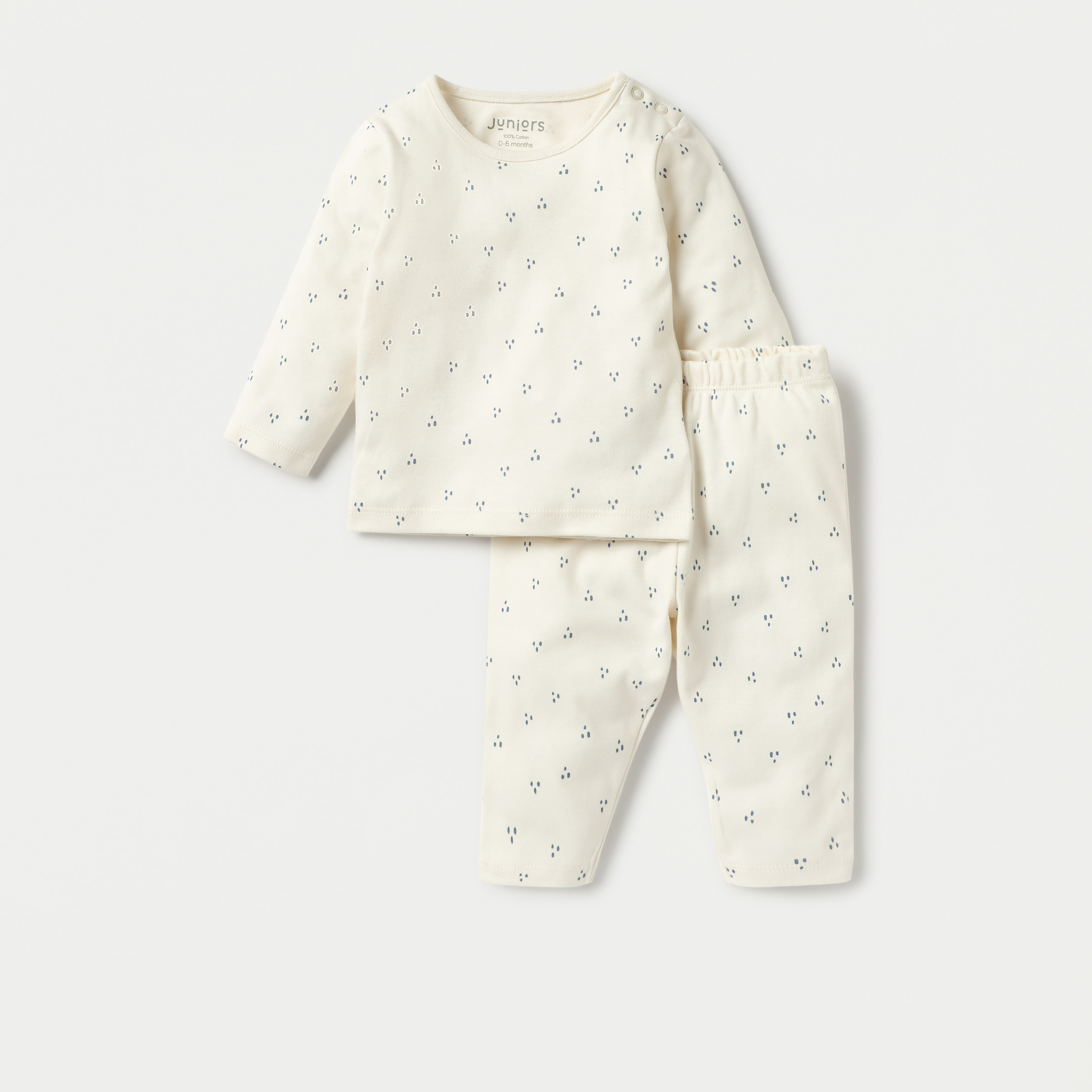 Juniors Dots Print Long Sleeves T-shirt and Pyjama Set-baby-girls-clothing-nightwear-pyjamasets-image-1