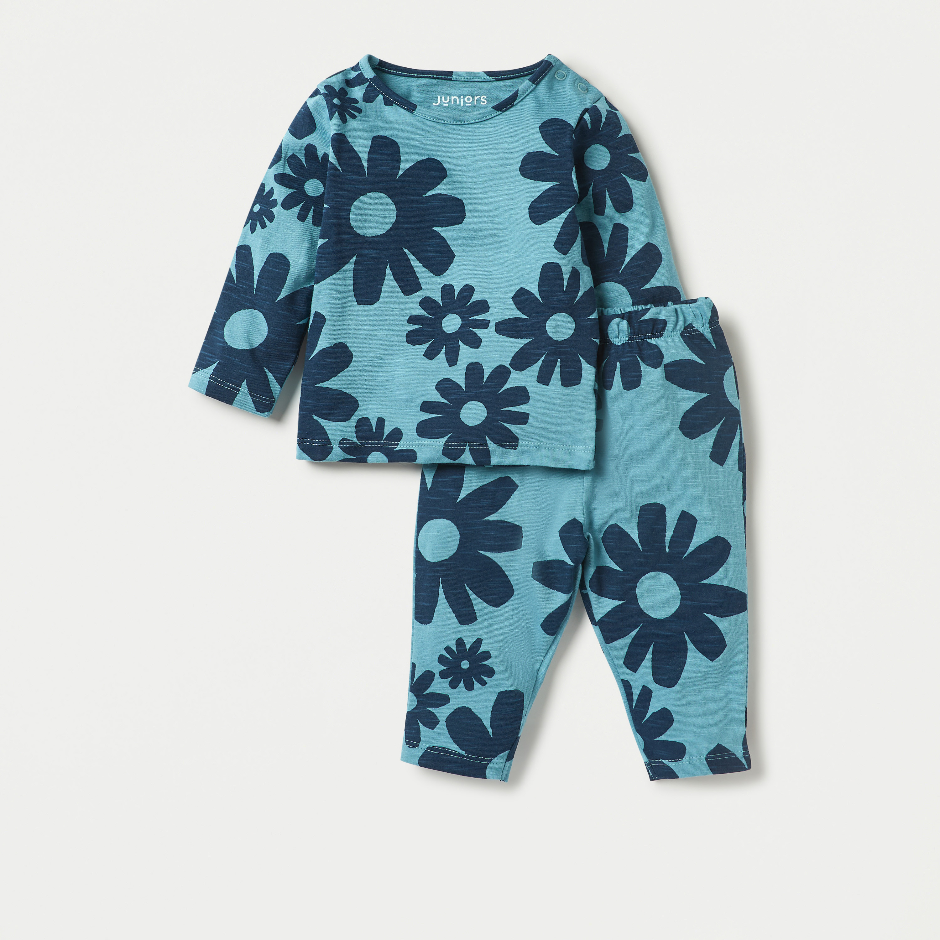 Juniors Floral Print Long Sleeves T-shirt and Pyjama Set-baby-boys-clothing-nightwear-pyjamasets-image-1