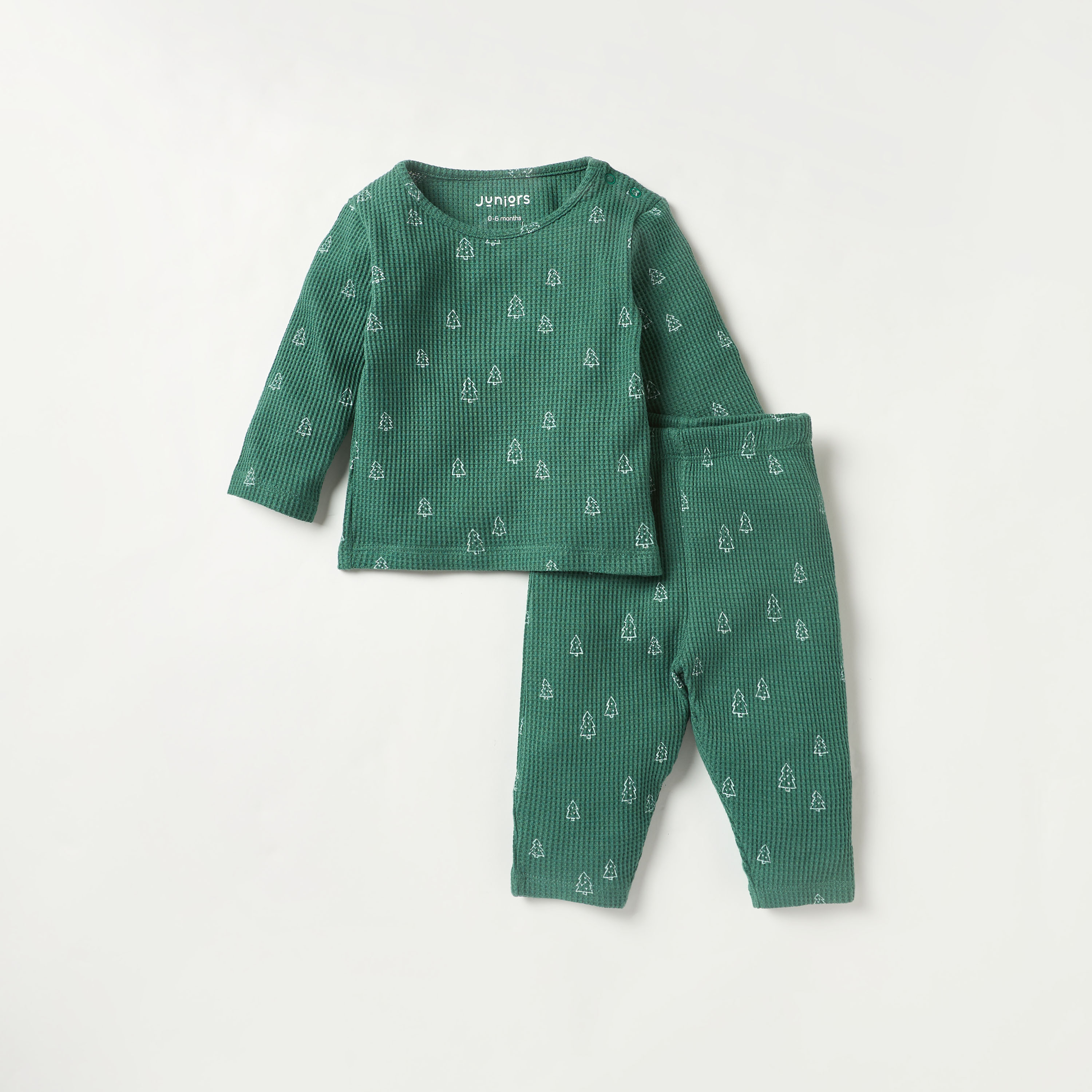 Juniors Round Neck Long Sleeves T-shirt and Pyjama Set with Tree Print-baby-boys-clothing-nightwear-pyjamasets-image-1
