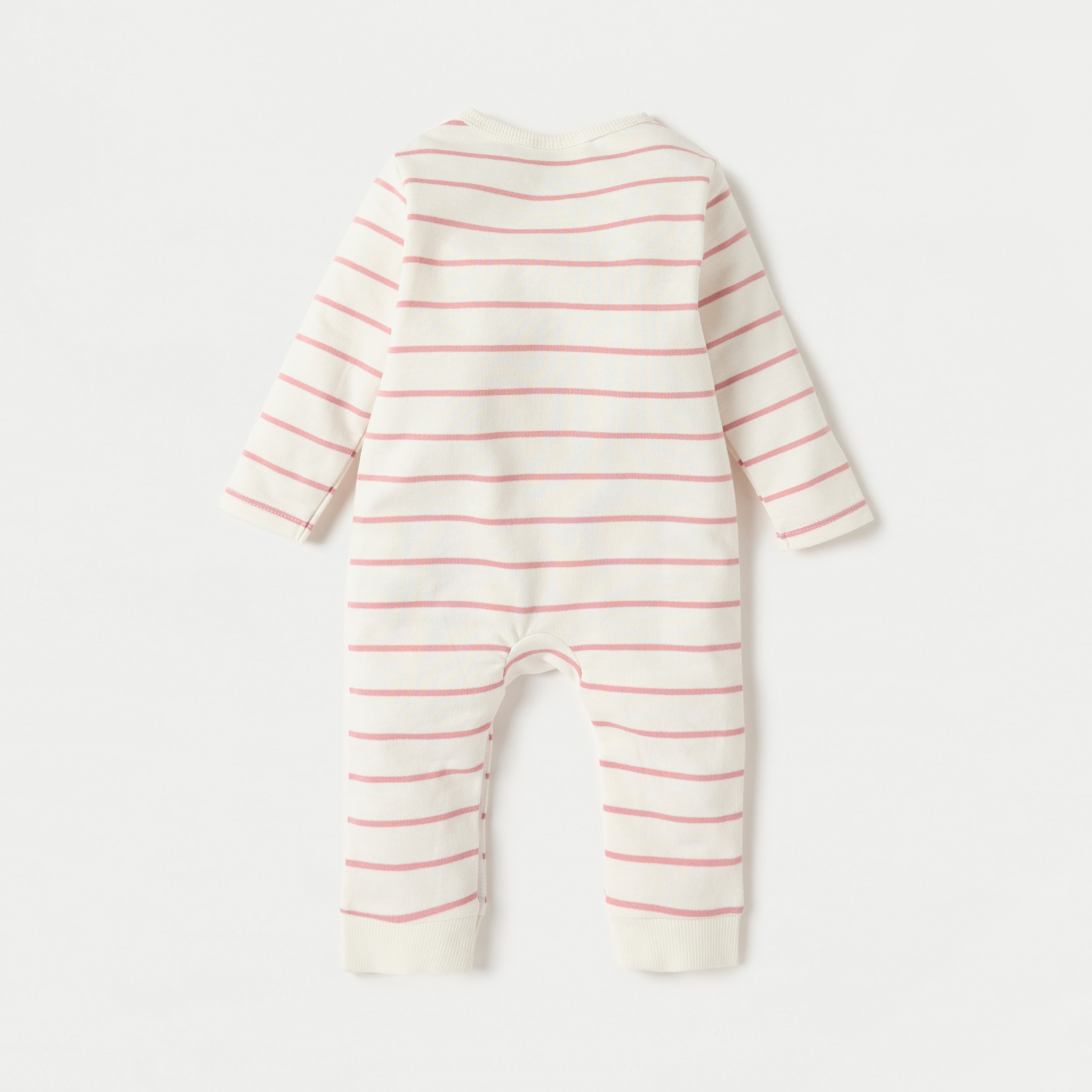 Juniors Striped Sleepsuit with Bunny Applique and Long Sleeves-baby-girls-clothing-nightwear-sleepsuits-image-2