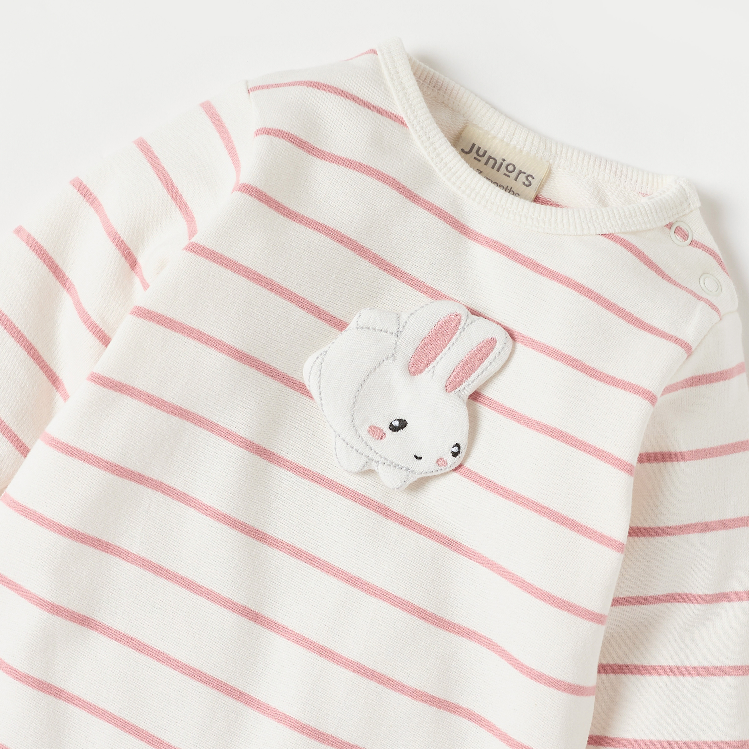 Juniors Striped Sleepsuit with Bunny Applique and Long Sleeves-baby-girls-clothing-nightwear-sleepsuits-image-3