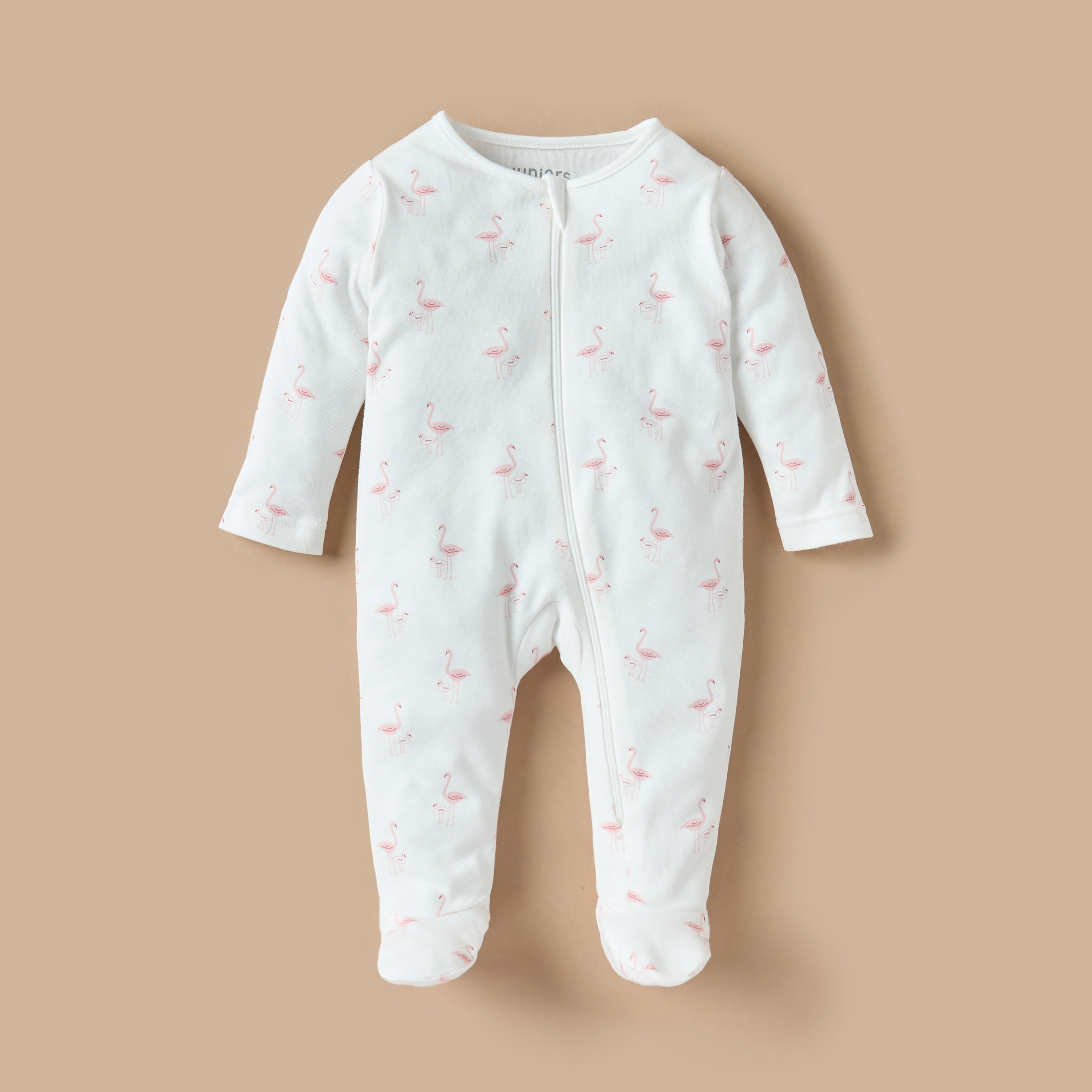 Juniors All-Over Flamingo Print Closed Foot Sleepsuit with Long Sleeves-baby-girls-clothing-nightwear-sleepsuits-image-1