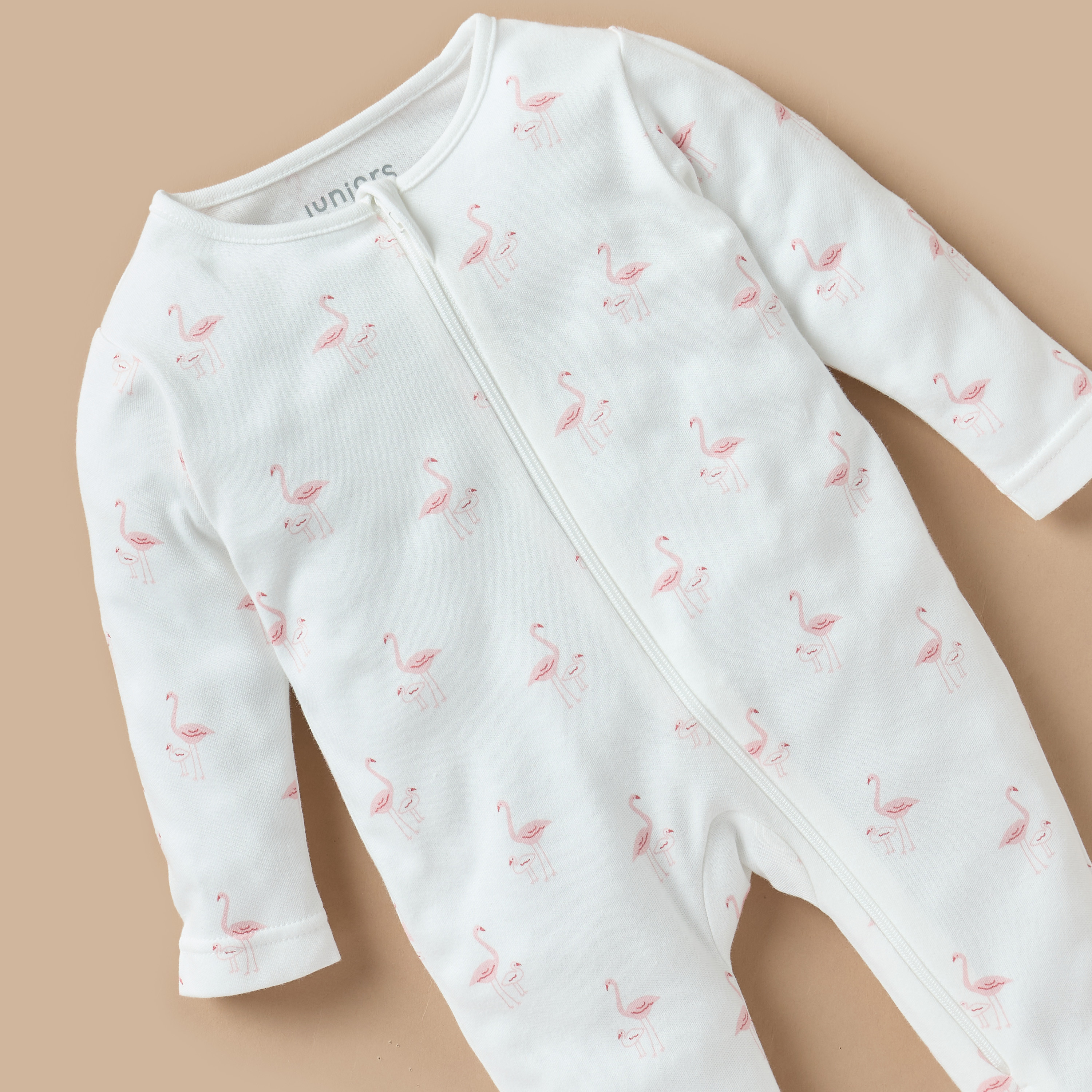 Juniors All-Over Flamingo Print Closed Foot Sleepsuit with Long Sleeves-baby-girls-clothing-nightwear-sleepsuits-image-2