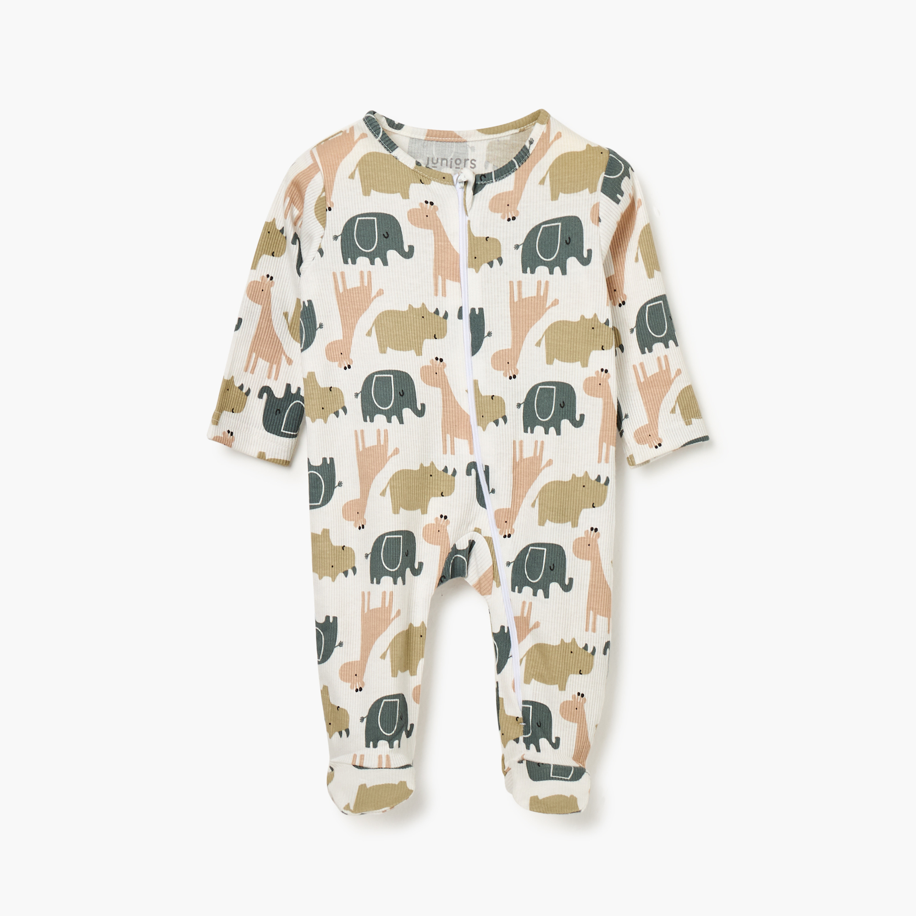 Juniors Animal Print Sleepsuit with Long Sleeves and Zip Closure-baby-boys-clothing-nightwear-sleepsuits-image-1