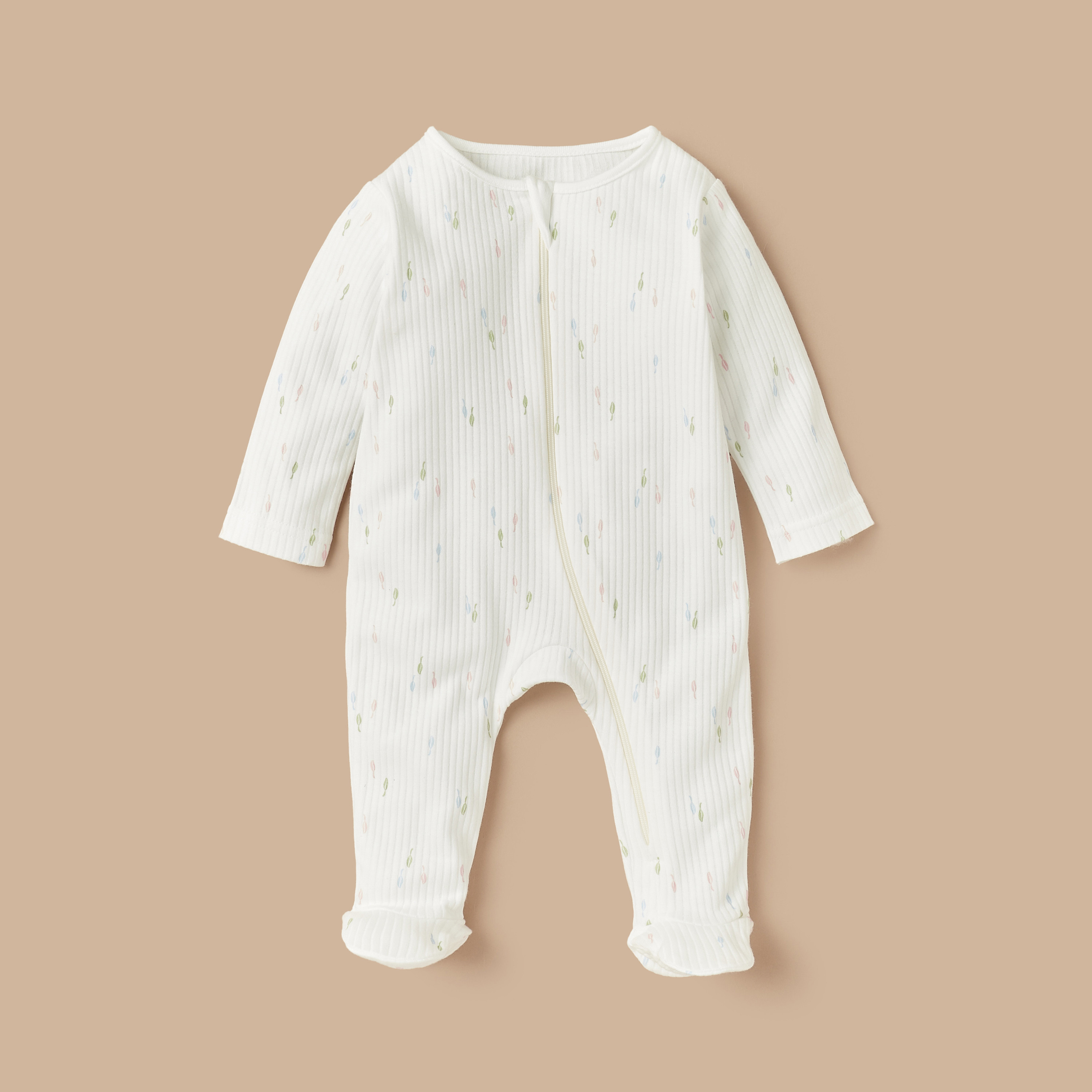 Juniors Floral Print Ribbed Closed Feet Sleepsuit with Cap-baby-girls-clothing-nightwear-sleepsuits-image-2