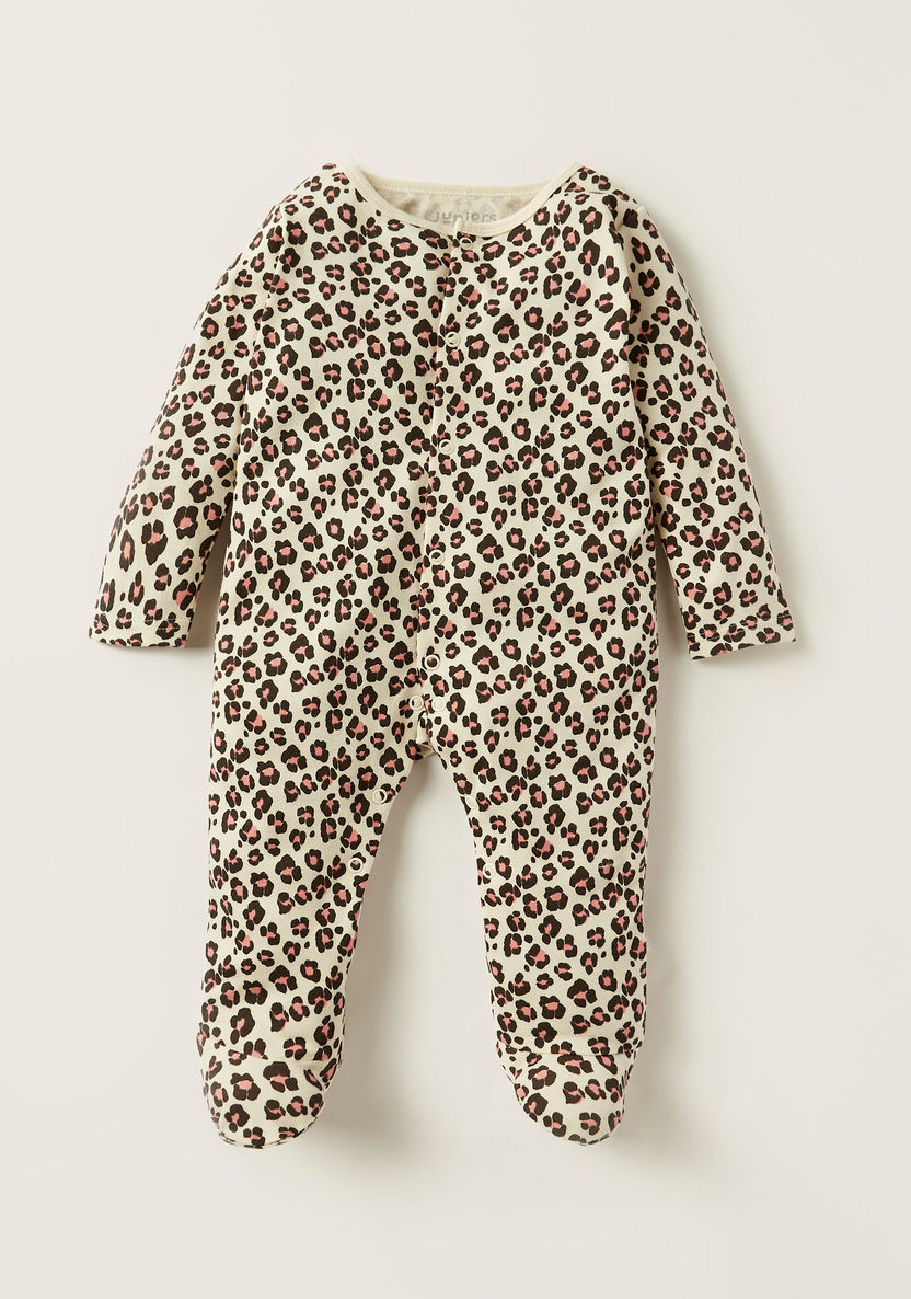 Juniors Leopard Print Closed Feet Sleepsuit with Long Sleeves-Sleepsuits-image-0