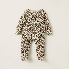 Juniors Leopard Print Closed Feet Sleepsuit with Long Sleeves