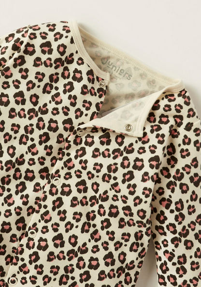 Juniors Leopard Print Closed Feet Sleepsuit with Long Sleeves