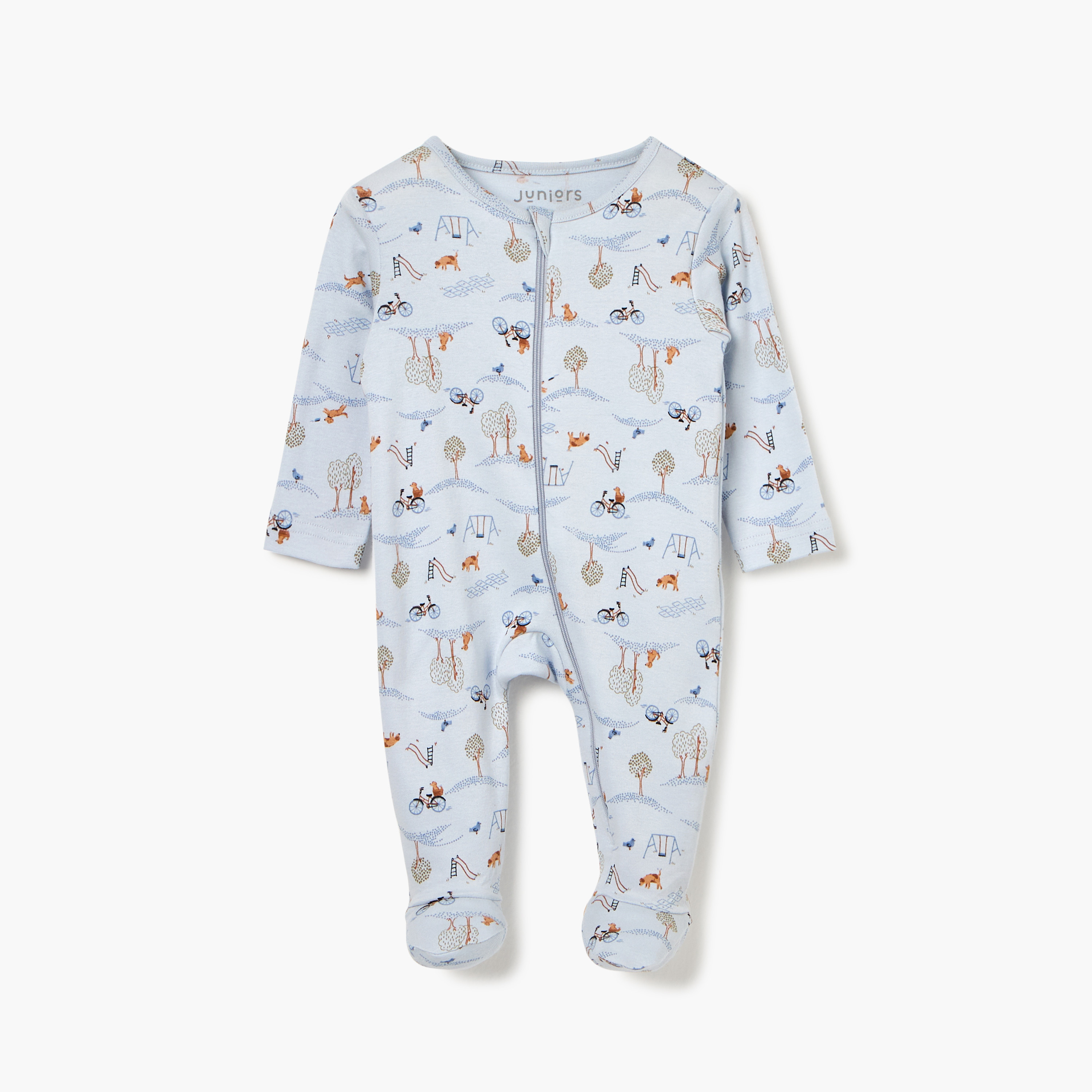 Juniors Printed Sleepsuit with Long Sleeves and Zip Closure-baby-boys-clothing-nightwear-sleepsuits-image-1
