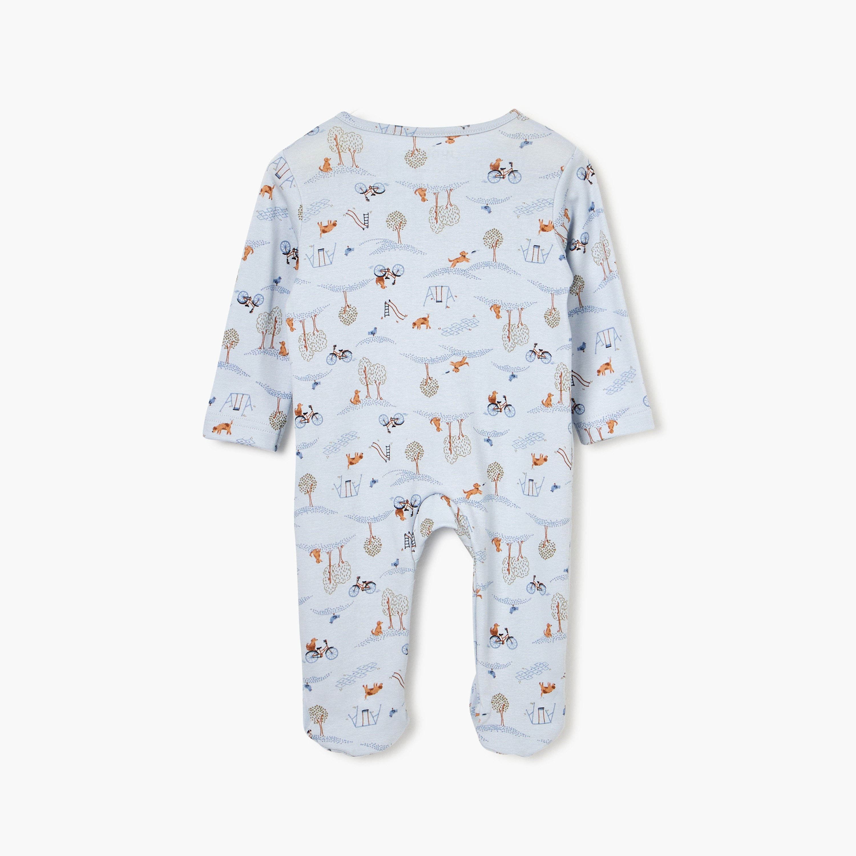 Juniors Printed Sleepsuit with Long Sleeves and Zip Closure-baby-boys-clothing-nightwear-sleepsuits-image-2