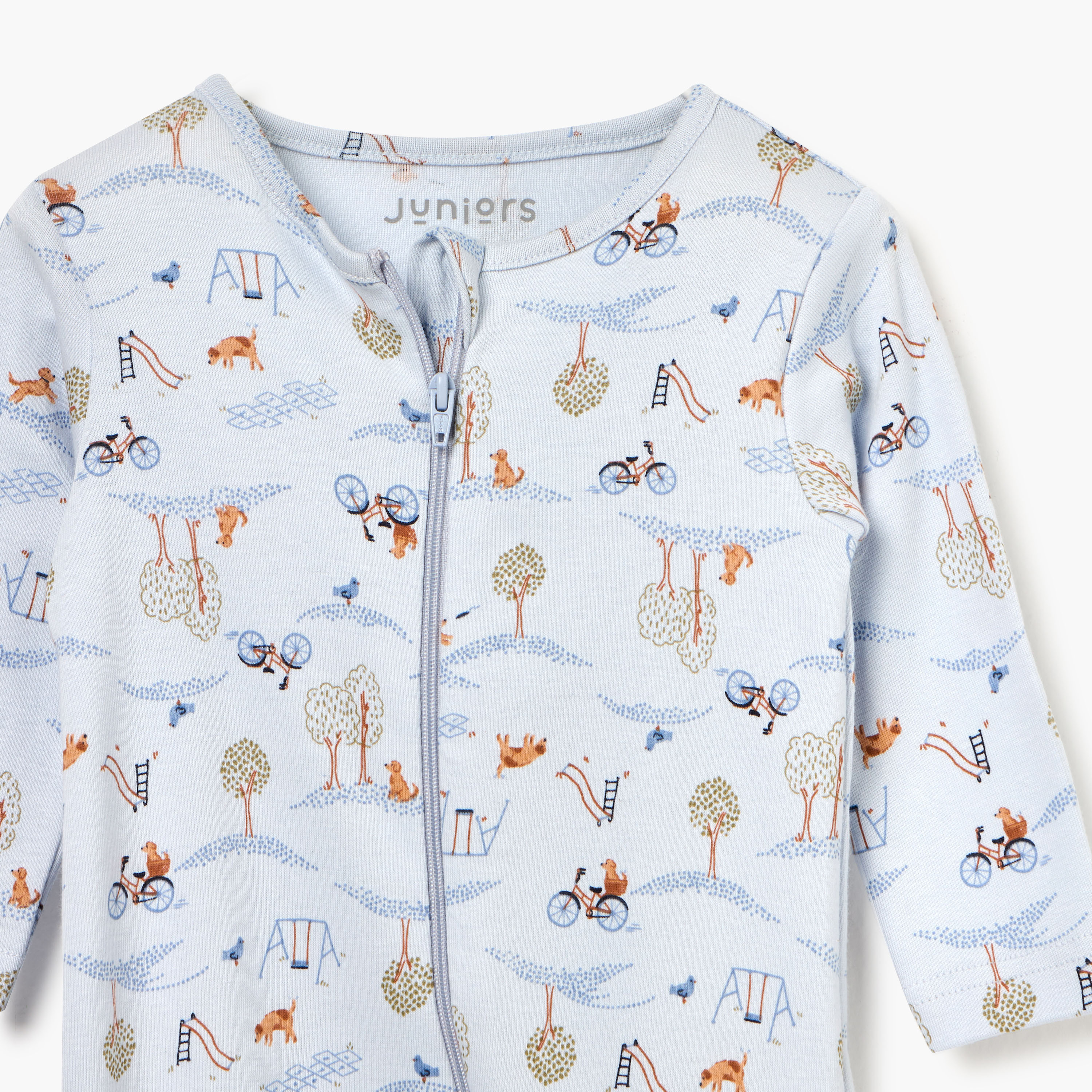 Juniors Printed Sleepsuit with Long Sleeves and Zip Closure-baby-boys-clothing-nightwear-sleepsuits-image-3