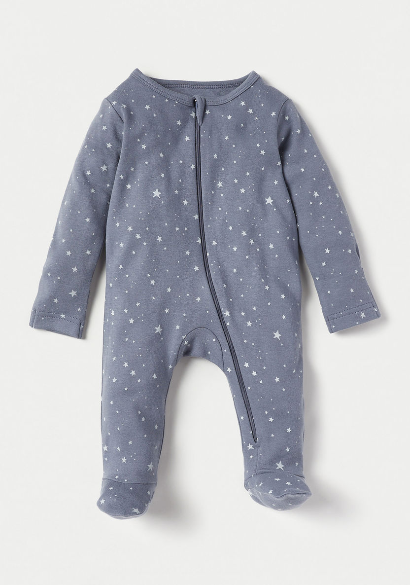 Juniors Star Print Zip Through Sleepsuit with Long Sleeves-Sleepsuits-image-0