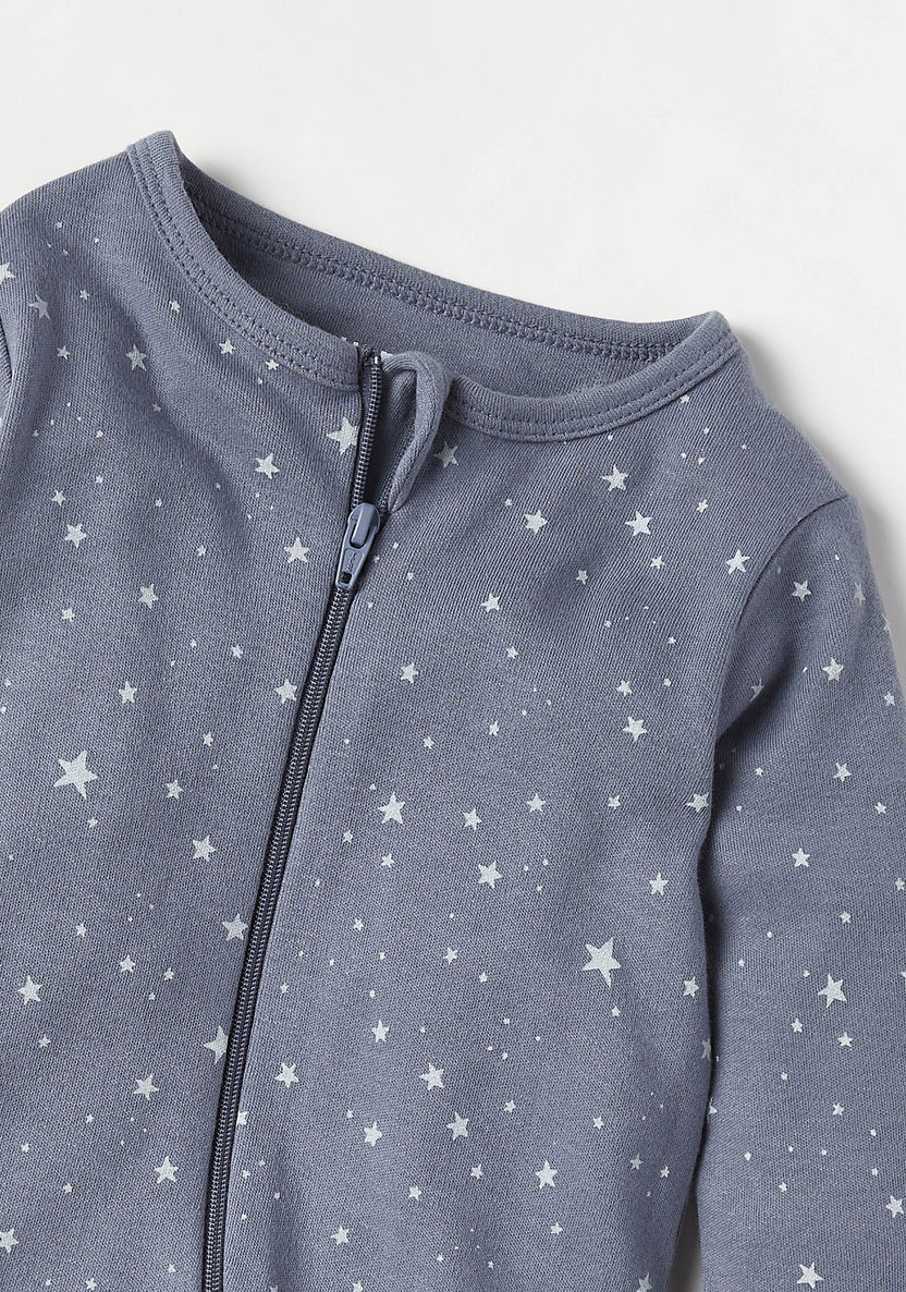 Juniors Star Print Zip Through Sleepsuit with Long Sleeves-Sleepsuits-image-1