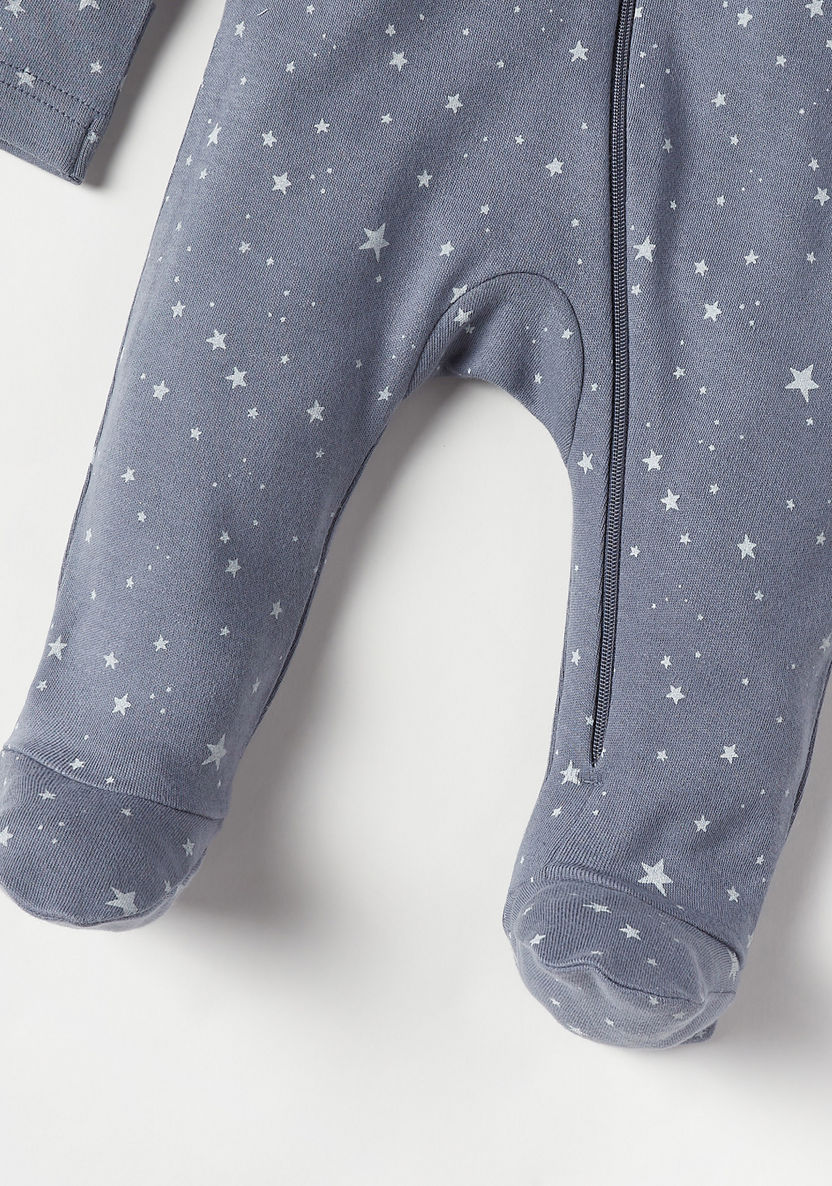 Juniors Star Print Zip Through Sleepsuit with Long Sleeves-Sleepsuits-image-2