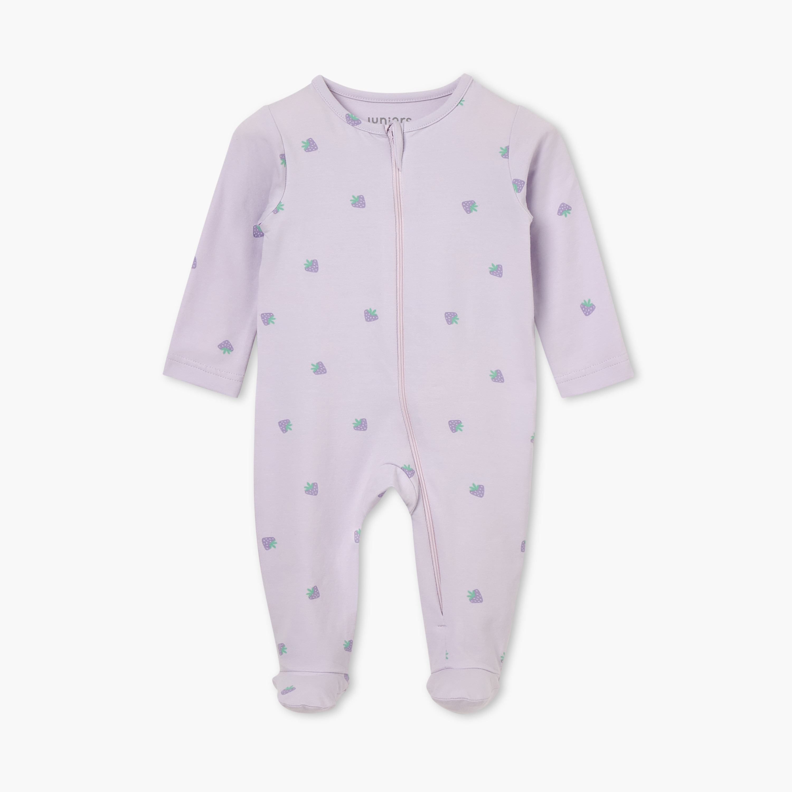 Juniors Strawberry Print Sleepsuit with Long Sleeves and Zip Closure-baby-girls-clothing-nightwear-sleepsuits-image-1