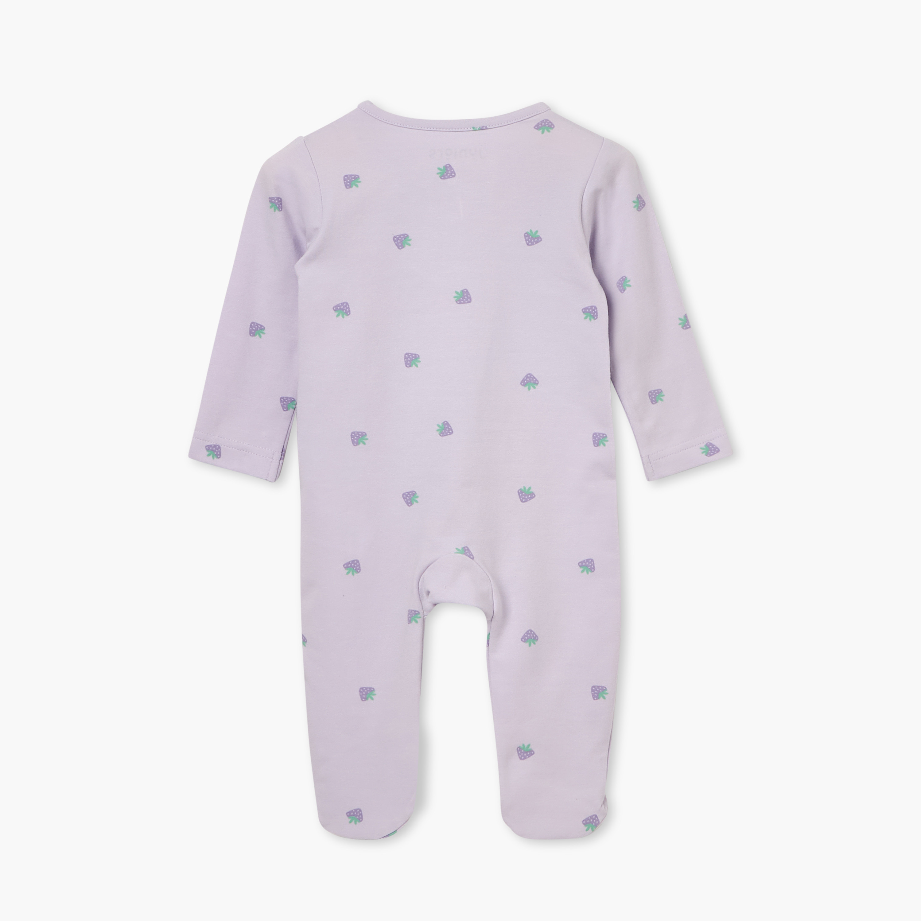 Juniors Strawberry Print Sleepsuit with Long Sleeves and Zip Closure-baby-girls-clothing-nightwear-sleepsuits-image-2