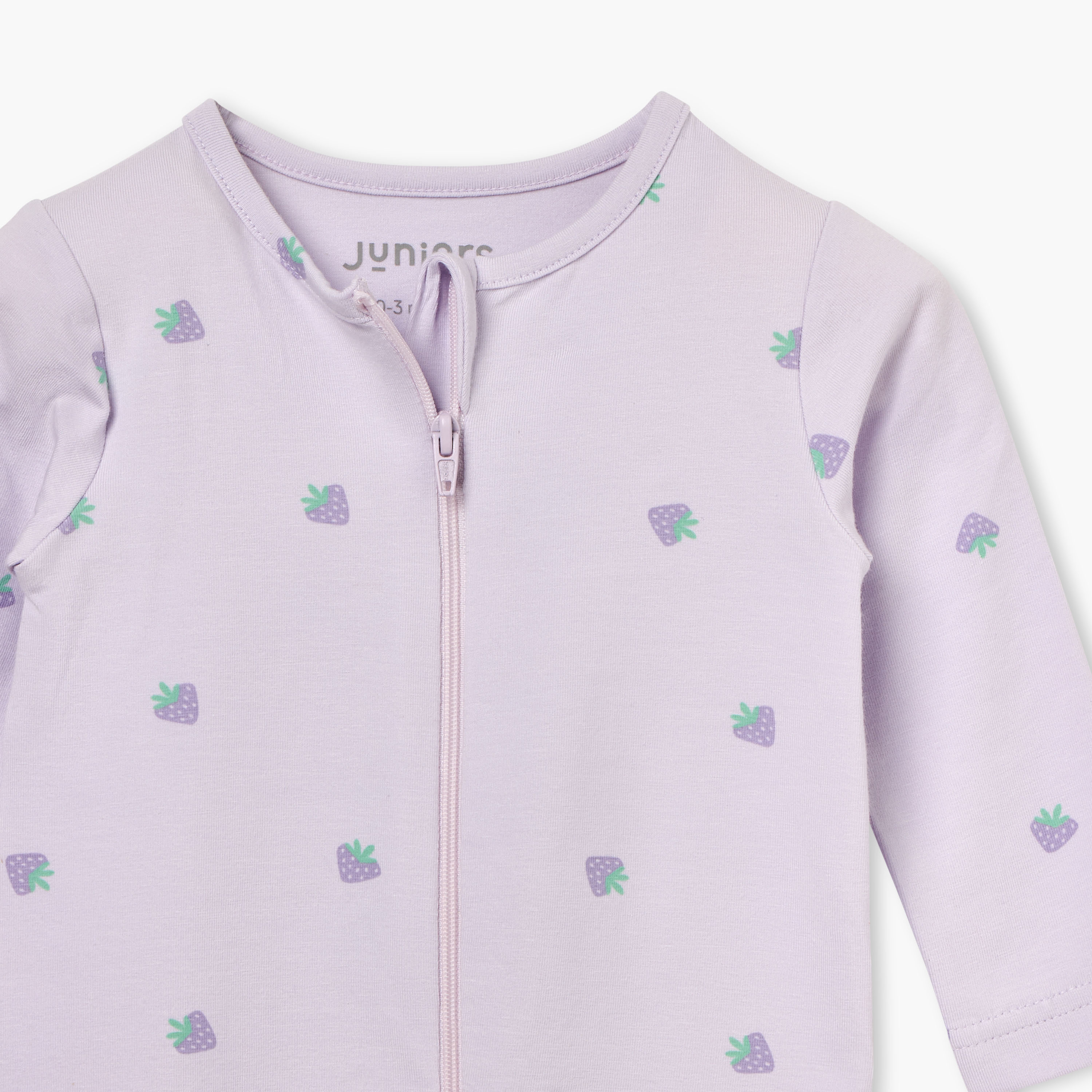 Juniors Strawberry Print Sleepsuit with Long Sleeves and Zip Closure-baby-girls-clothing-nightwear-sleepsuits-image-3