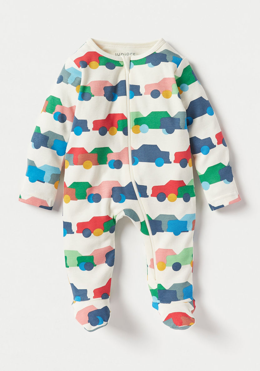 Juniors All-Over Car Print Closed Feet Sleepsuit with Zip Closure-Sleepsuits-image-0