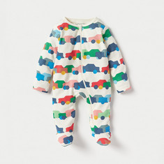 Juniors All-Over Car Print Closed Feet Sleepsuit with Zip Closure
