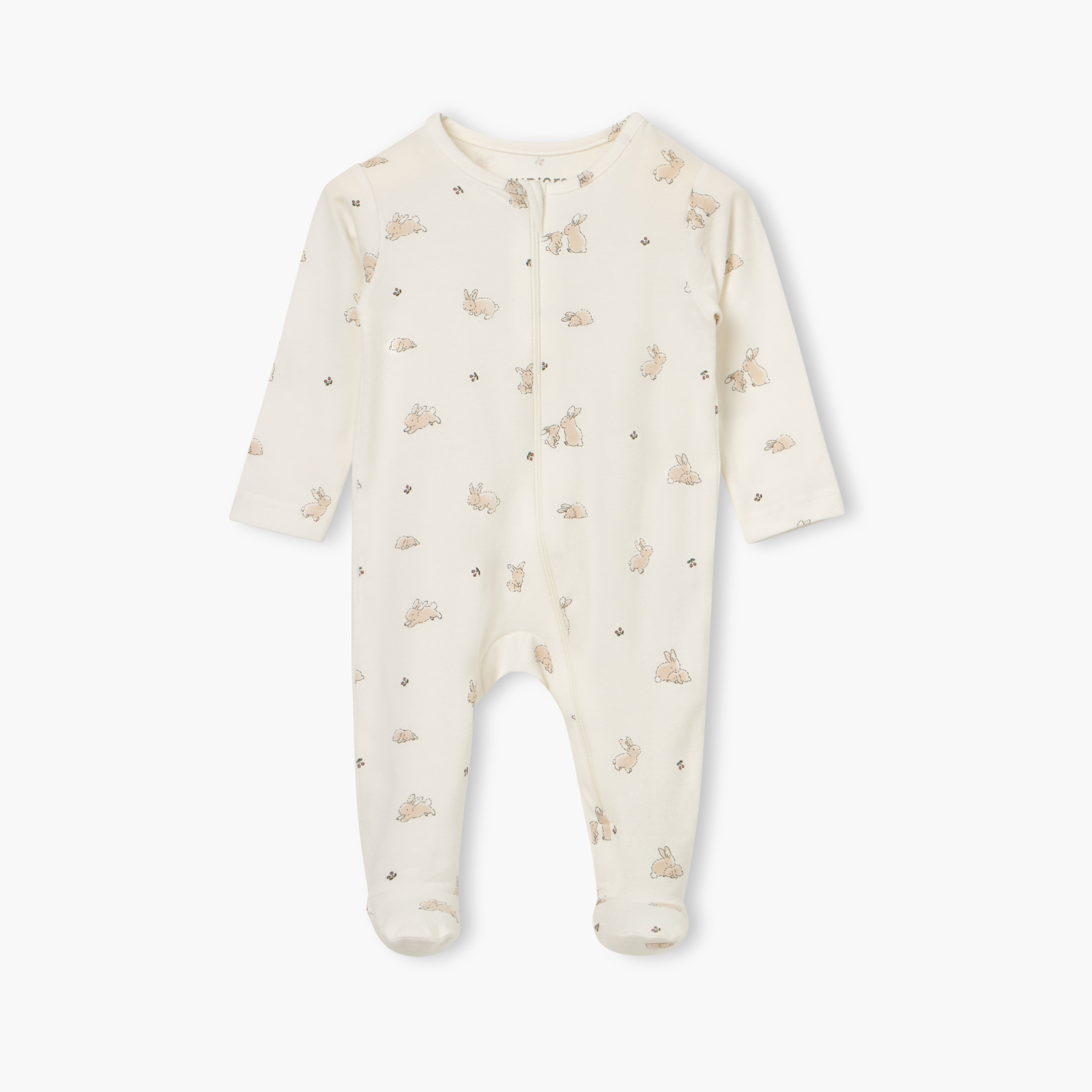 Juniors Bunny Print Sleepsuit with Long Sleeves and Zip Closure-baby-girls-clothing-nightwear-sleepsuits-image-1