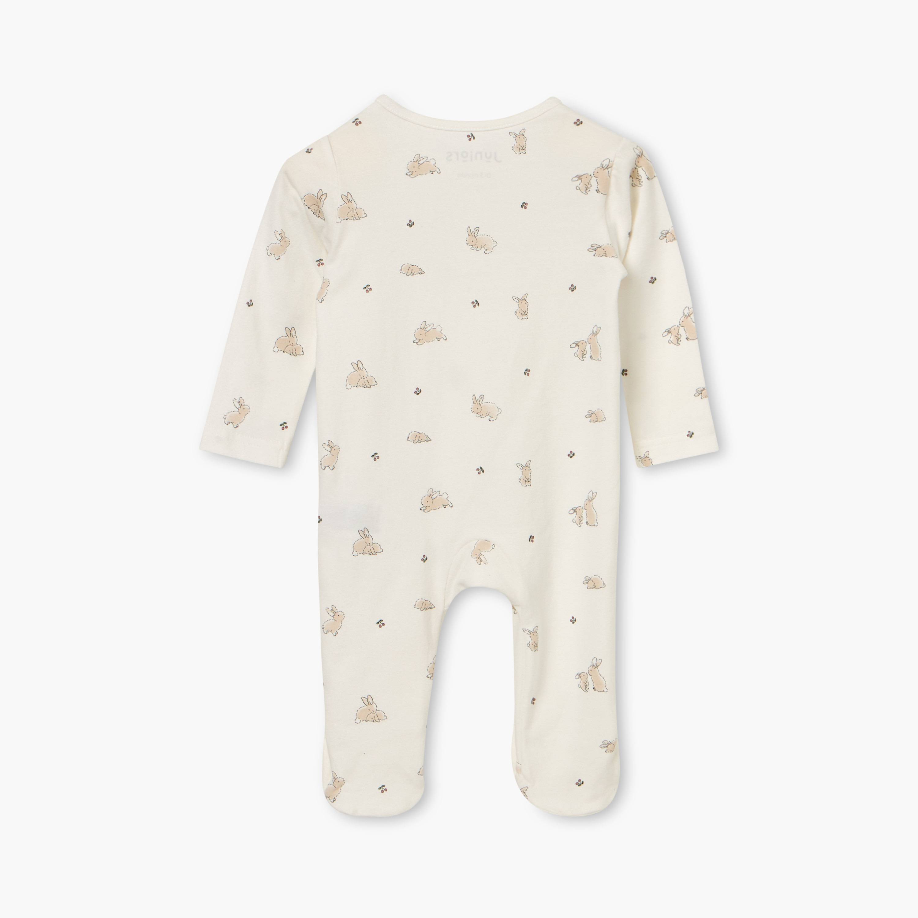 Juniors Bunny Print Sleepsuit with Long Sleeves and Zip Closure-baby-girls-clothing-nightwear-sleepsuits-image-2
