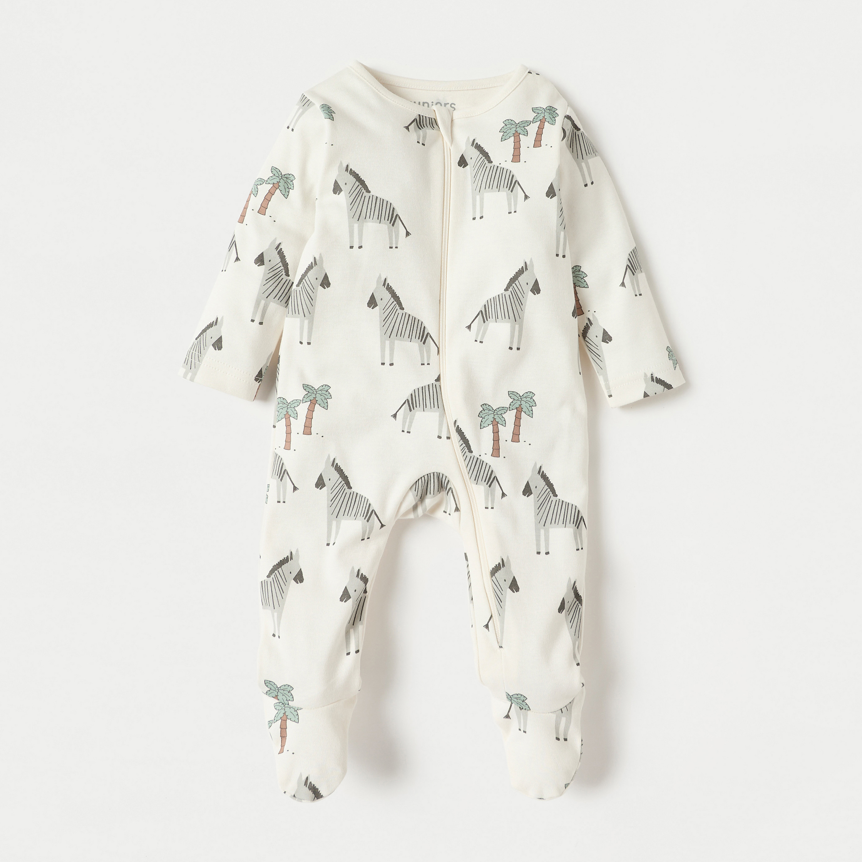 Juniors All-Over Zebra Print Sleepsuit with Long Sleeves and Zip Closure-baby-boys-clothing-nightwear-sleepsuits-image-1