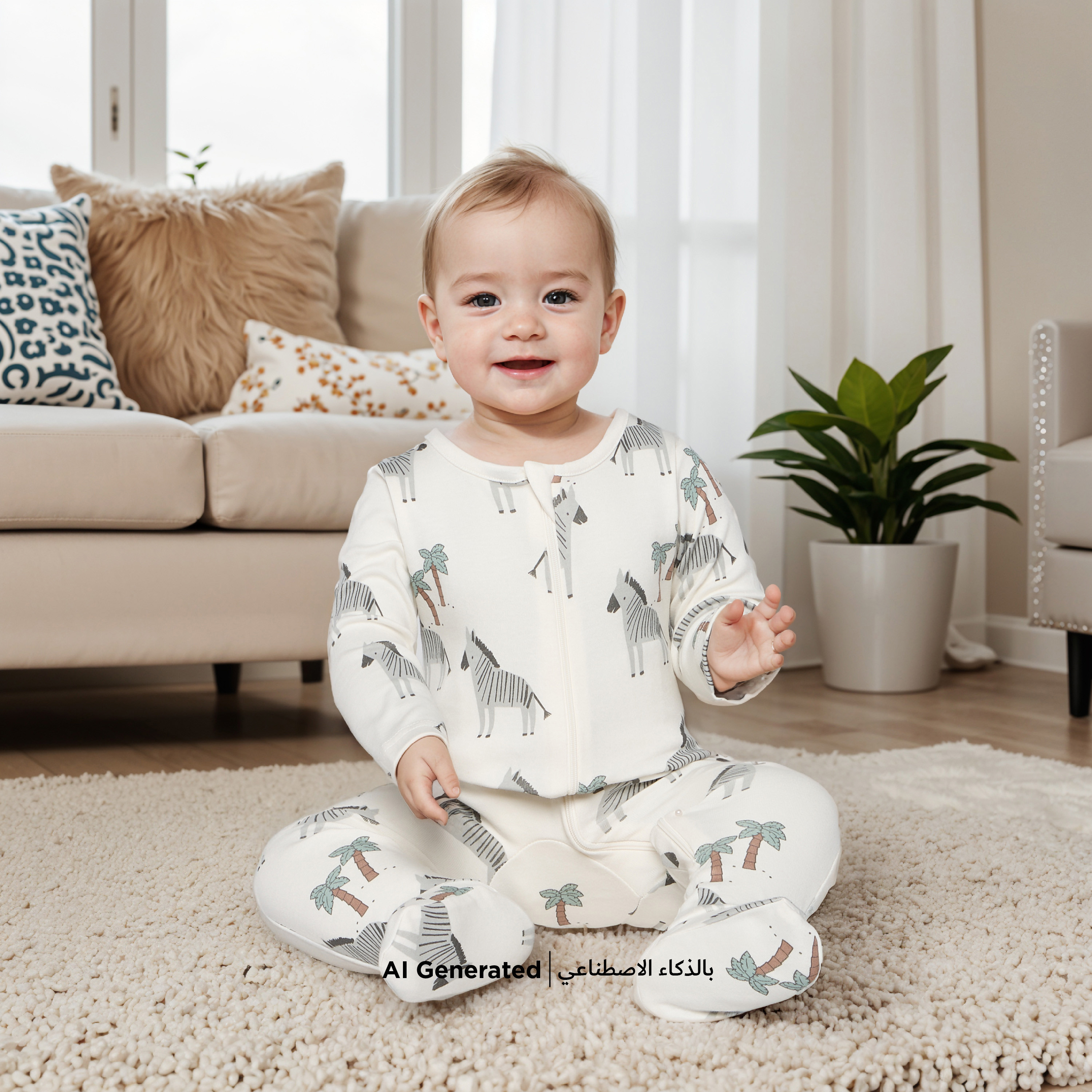 Juniors All-Over Zebra Print Sleepsuit with Long Sleeves and Zip Closure-baby-boys-clothing-nightwear-sleepsuits-image-5
