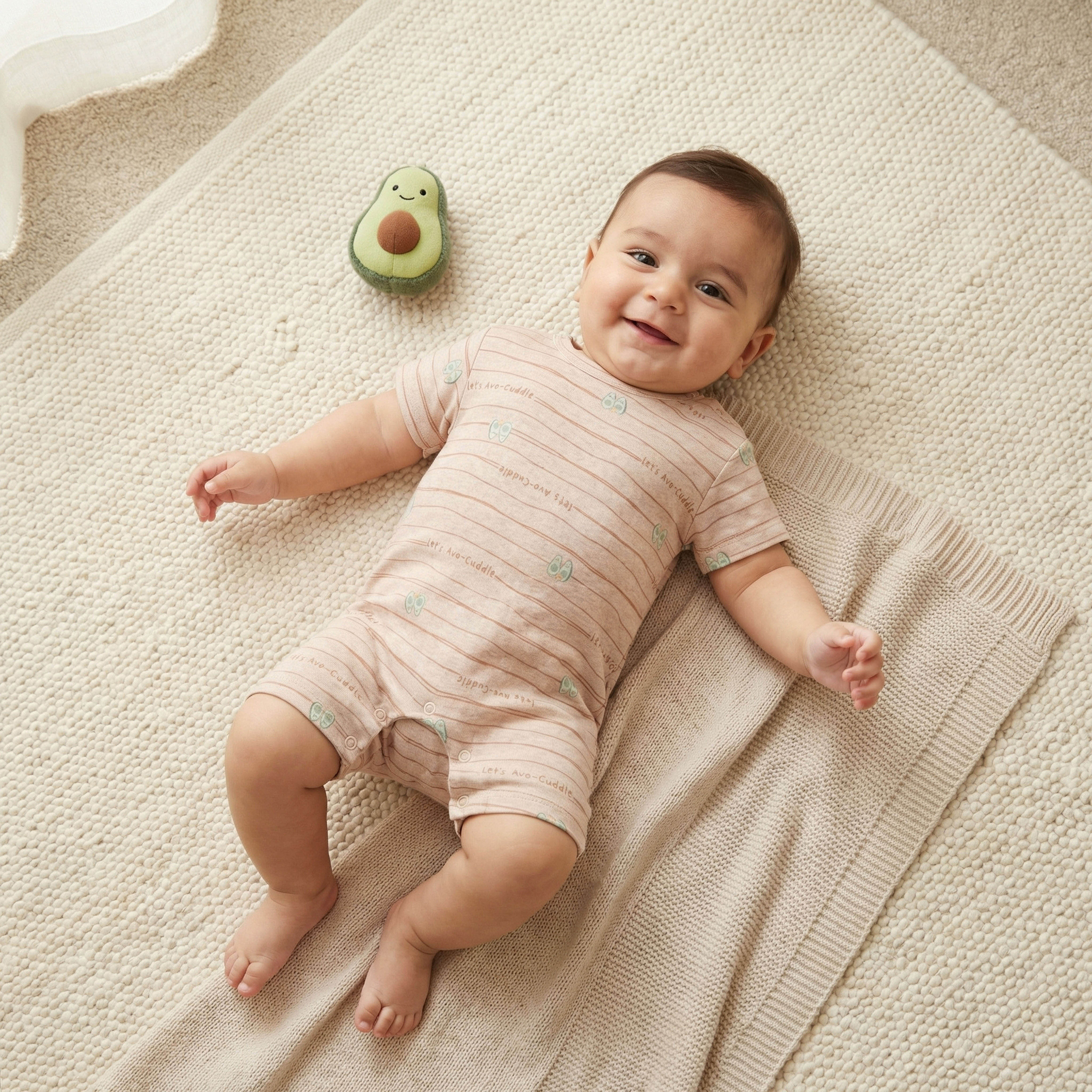 Juniors Avocado Print Romper with Short Sleeves and Button Closure-baby-boys-clothing-rompers-image-1