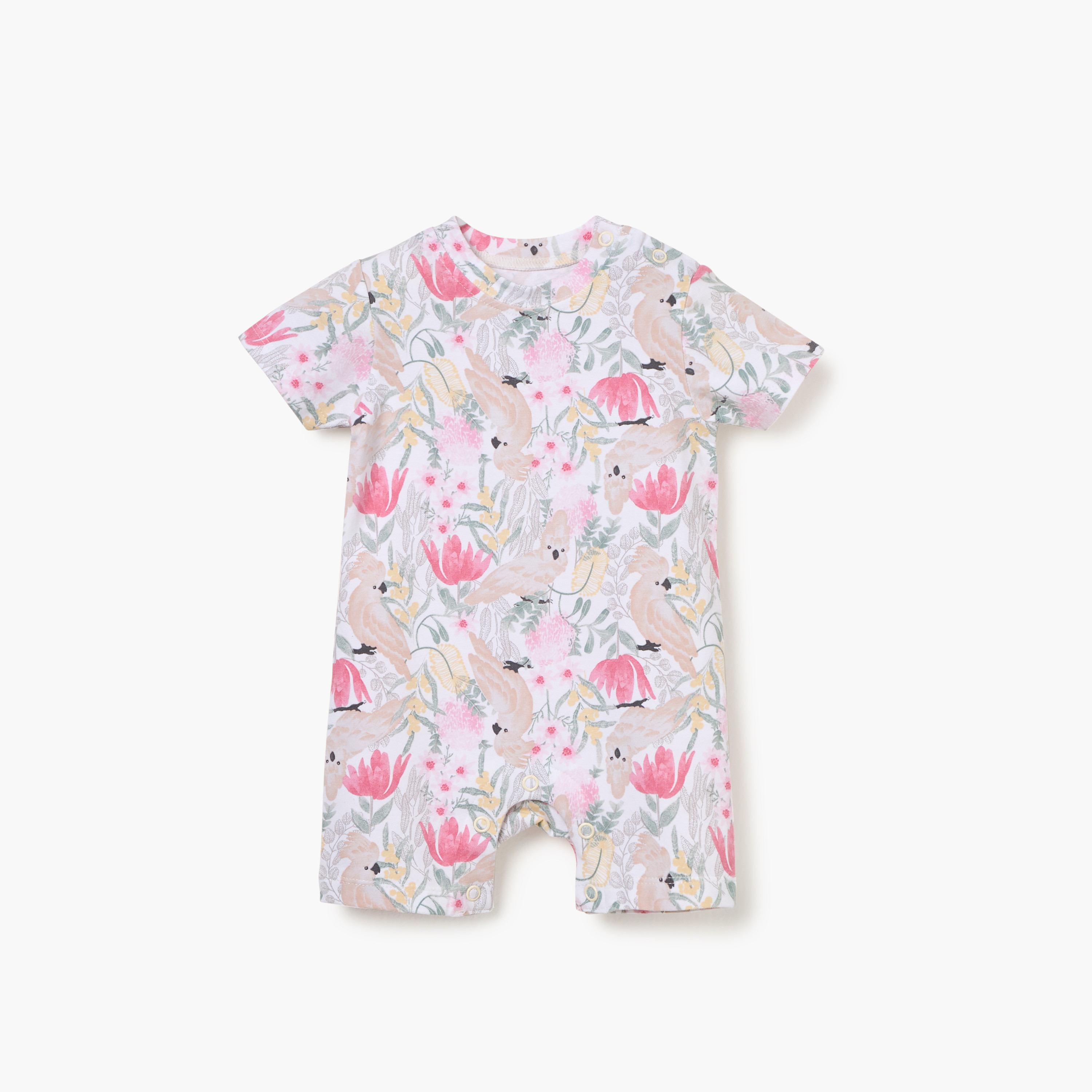 Juniors Printed Romper with Short Sleeves and Button Closure-baby-girls-clothing-rompers-image-1