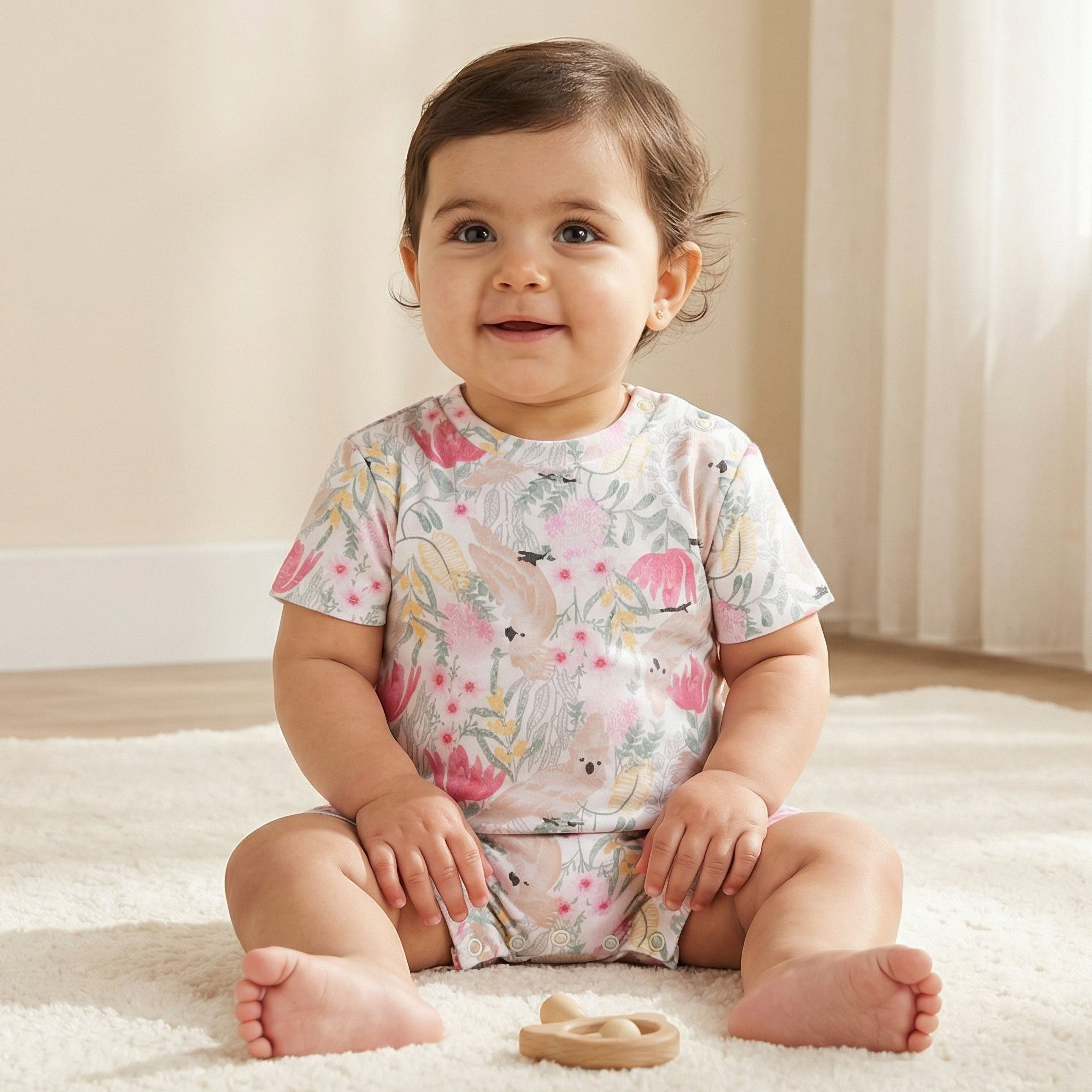 Juniors Printed Romper with Short Sleeves and Button Closure-baby-girls-clothing-rompers-image-1