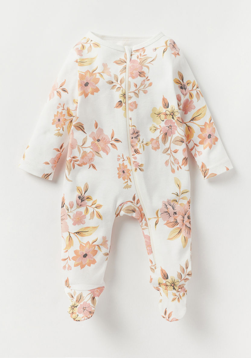 Juniors All-Over Floral Print Closed Feet Sleepsuit with Zipper Closure-Sleepsuits-image-0