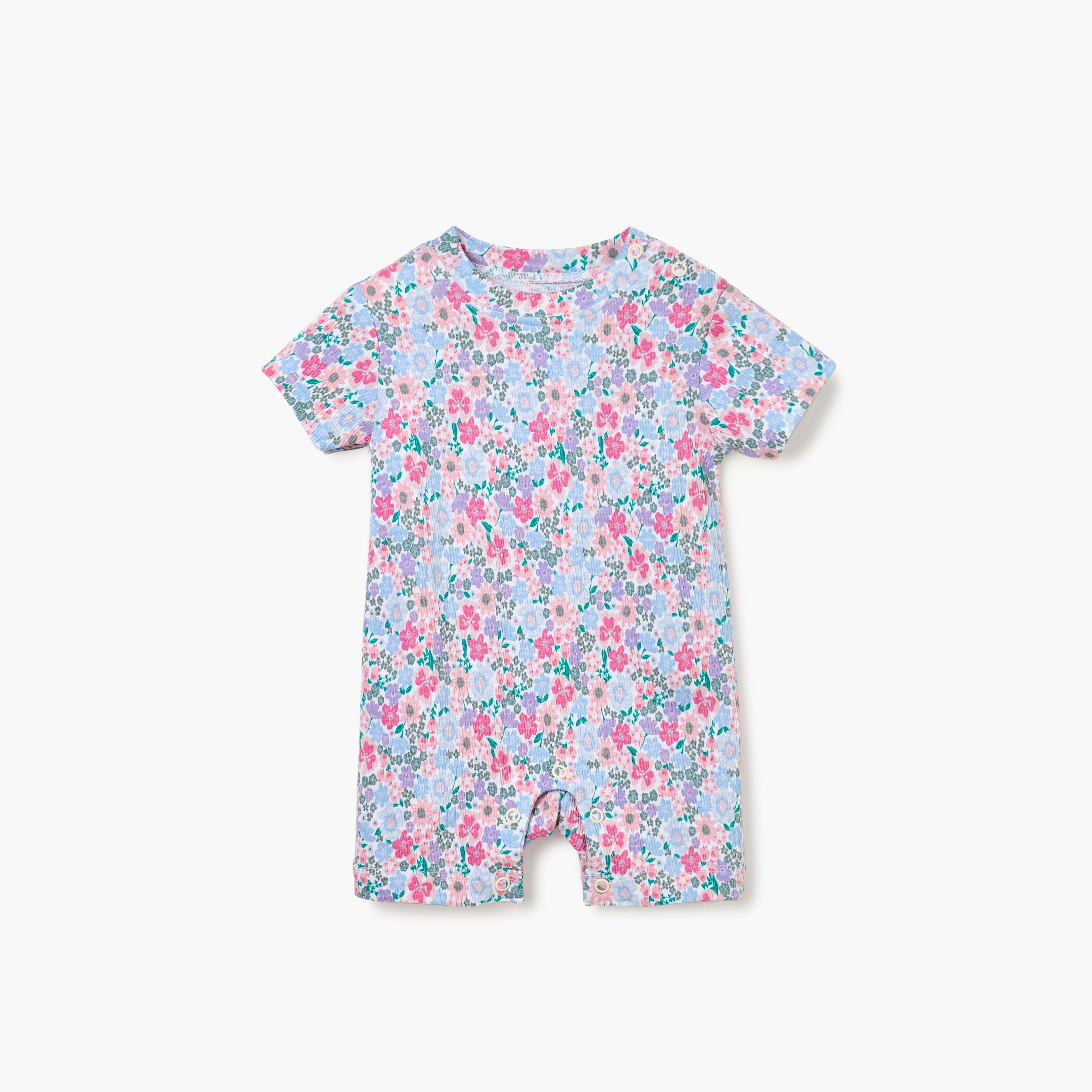 Juniors Floral Print Romper with Short Sleeves and Button Closure-baby-girls-clothing-rompers-image-2