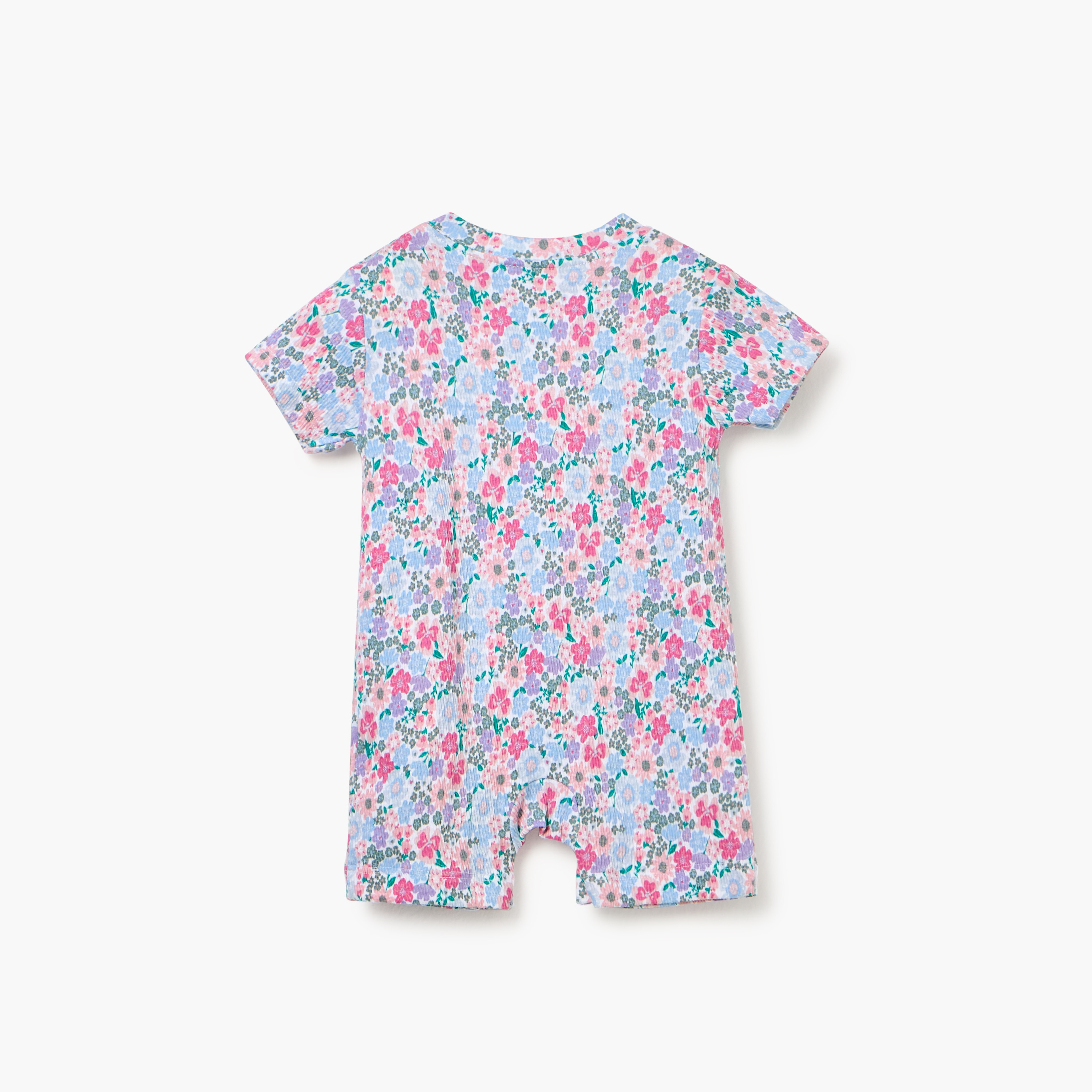 Juniors Floral Print Romper with Short Sleeves and Button Closure-baby-girls-clothing-rompers-image-3
