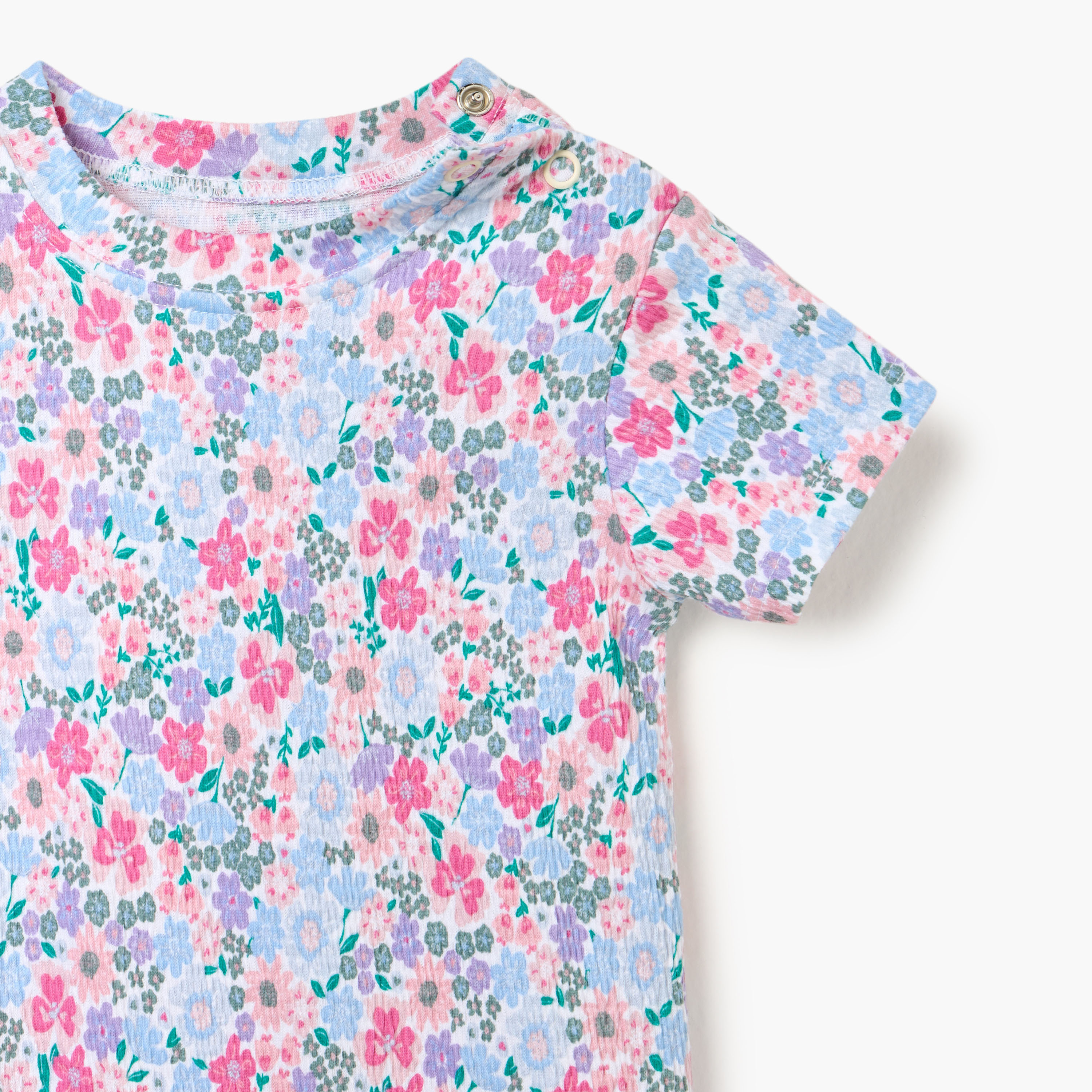 Juniors Floral Print Romper with Short Sleeves and Button Closure-baby-girls-clothing-rompers-image-4
