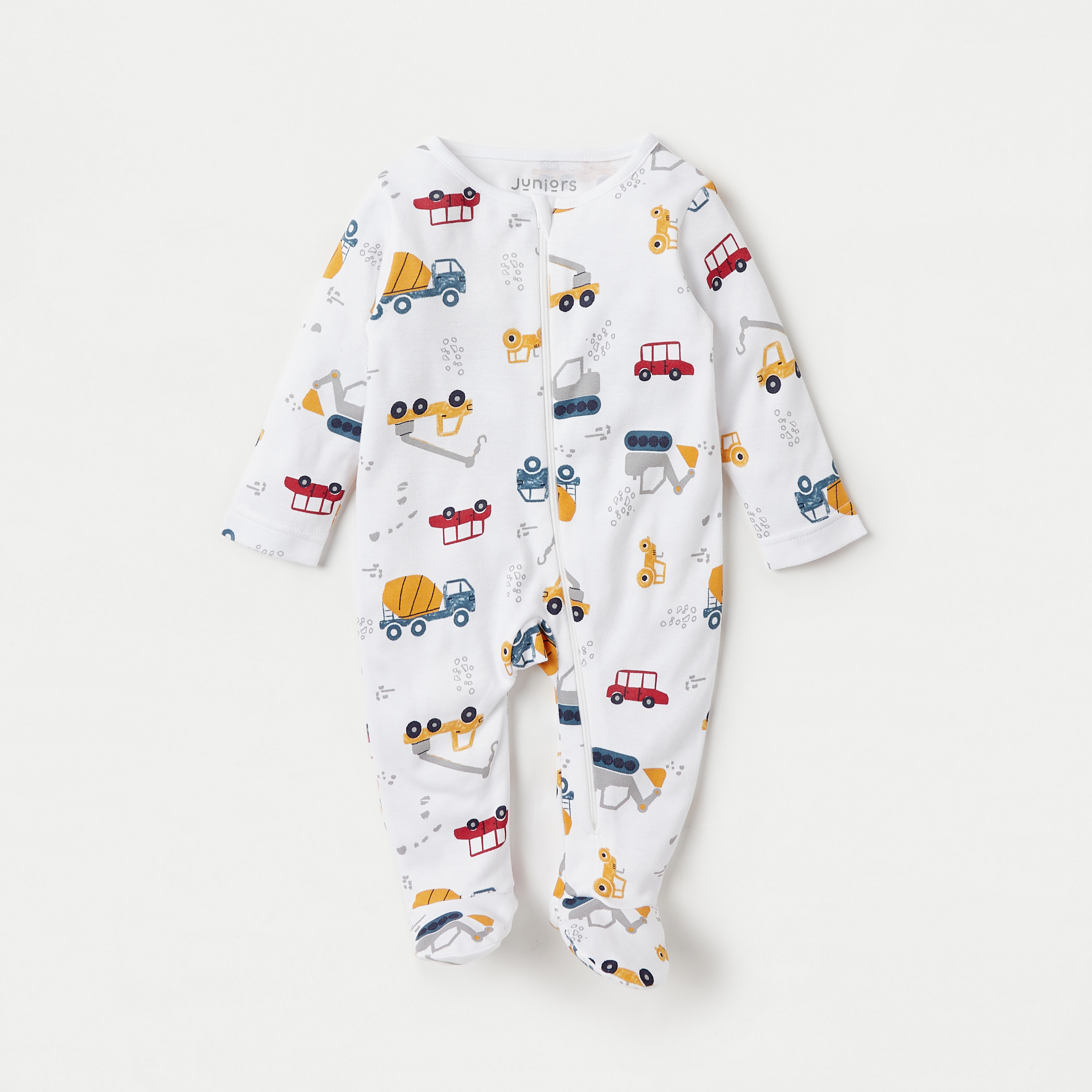 Juniors All-Over Vehicle Print Sleepsuit with Long Sleeves-baby-boys-clothing-nightwear-sleepsuits-image-1