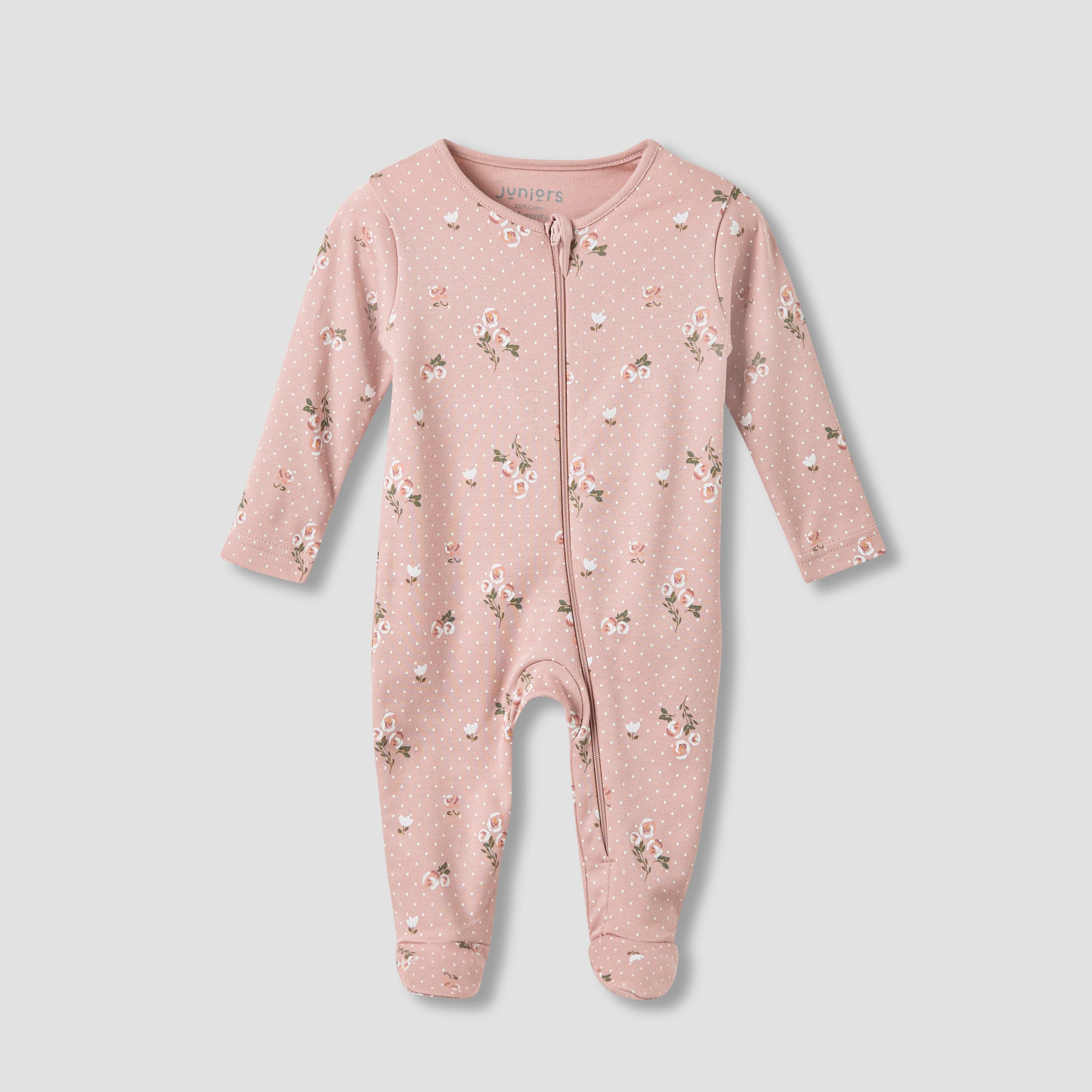 Juniors Floral Print Closed Feet Sleepsuit with Long Sleeves-baby-girls-clothing-nightwear-sleepsuits-image-1