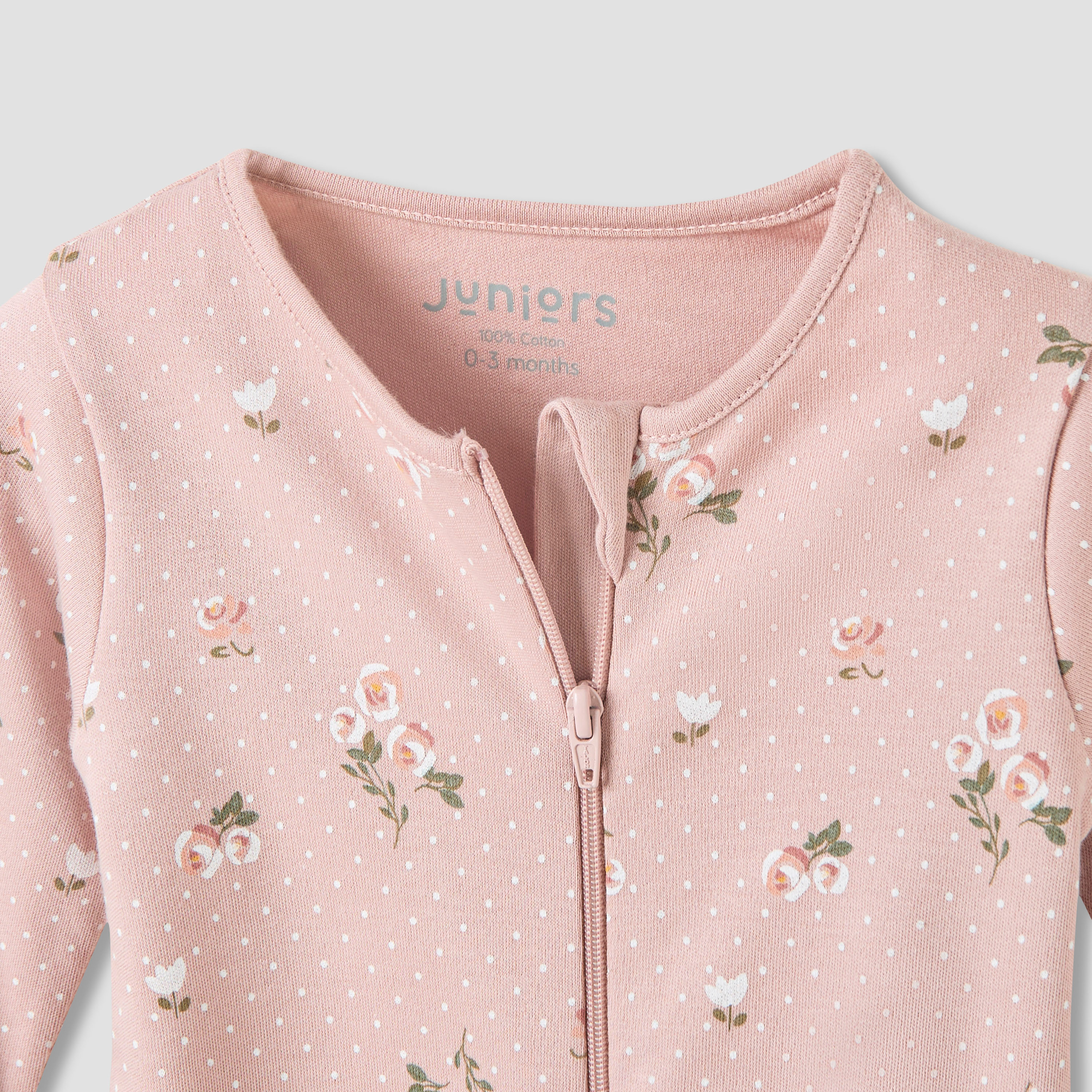 Juniors Floral Print Closed Feet Sleepsuit with Long Sleeves-baby-girls-clothing-nightwear-sleepsuits-image-3