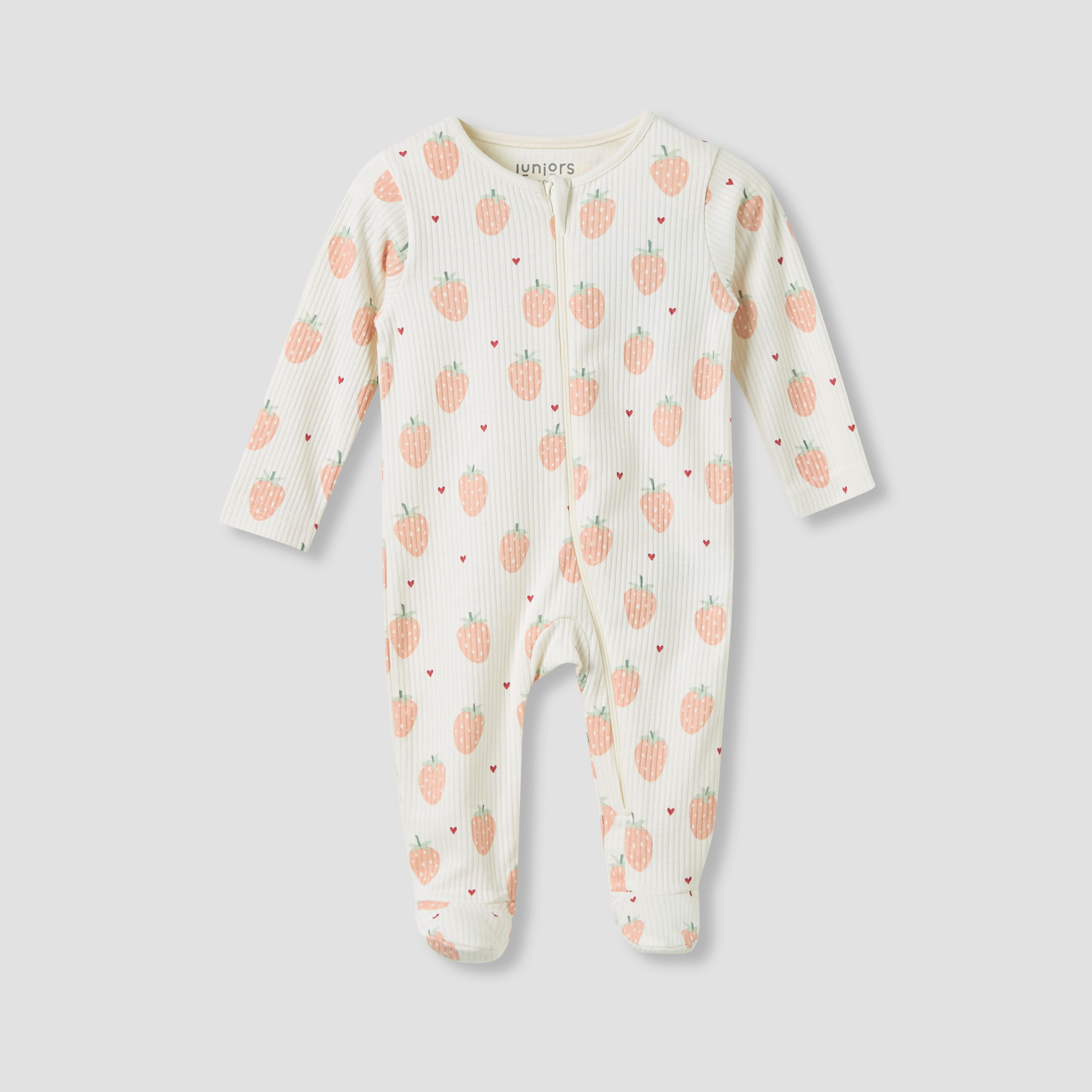 Juniors Strawberry Print Closed Feet Sleepsuit with Long Sleeves-baby-girls-clothing-nightwear-sleepsuits-image-1
