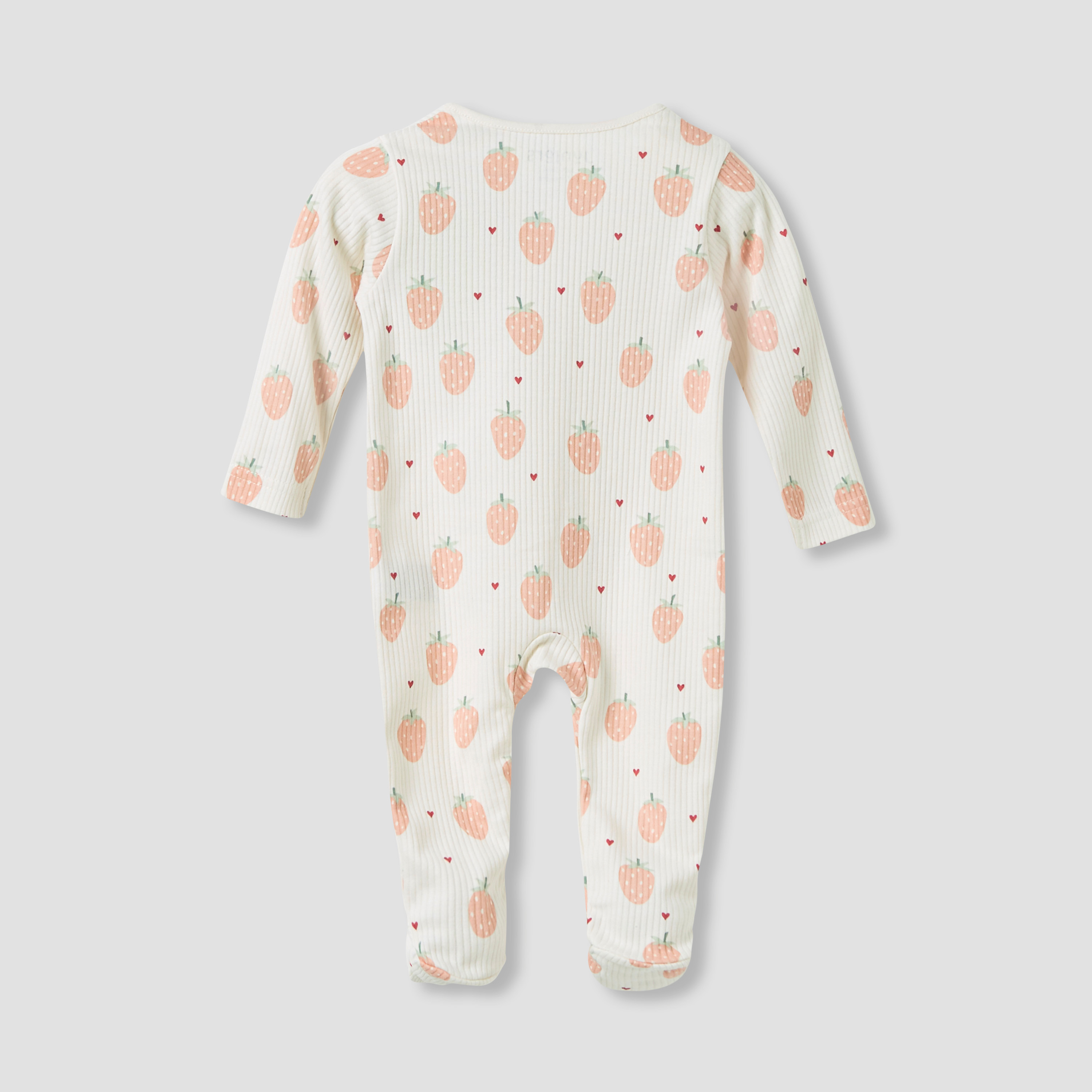 Juniors Strawberry Print Closed Feet Sleepsuit with Long Sleeves-baby-girls-clothing-nightwear-sleepsuits-image-2