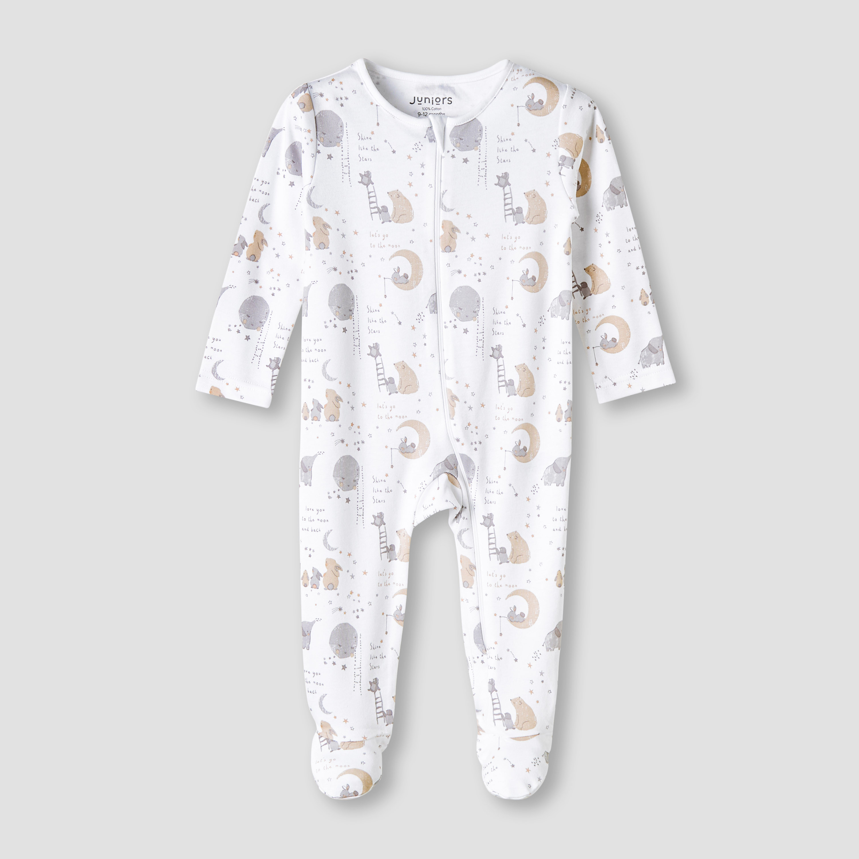 Juniors Round Neck Sleepsuit with Zip Closure - Cotton - Long Sleeves-baby-boys-clothing-nightwear-sleepsuits-image-1