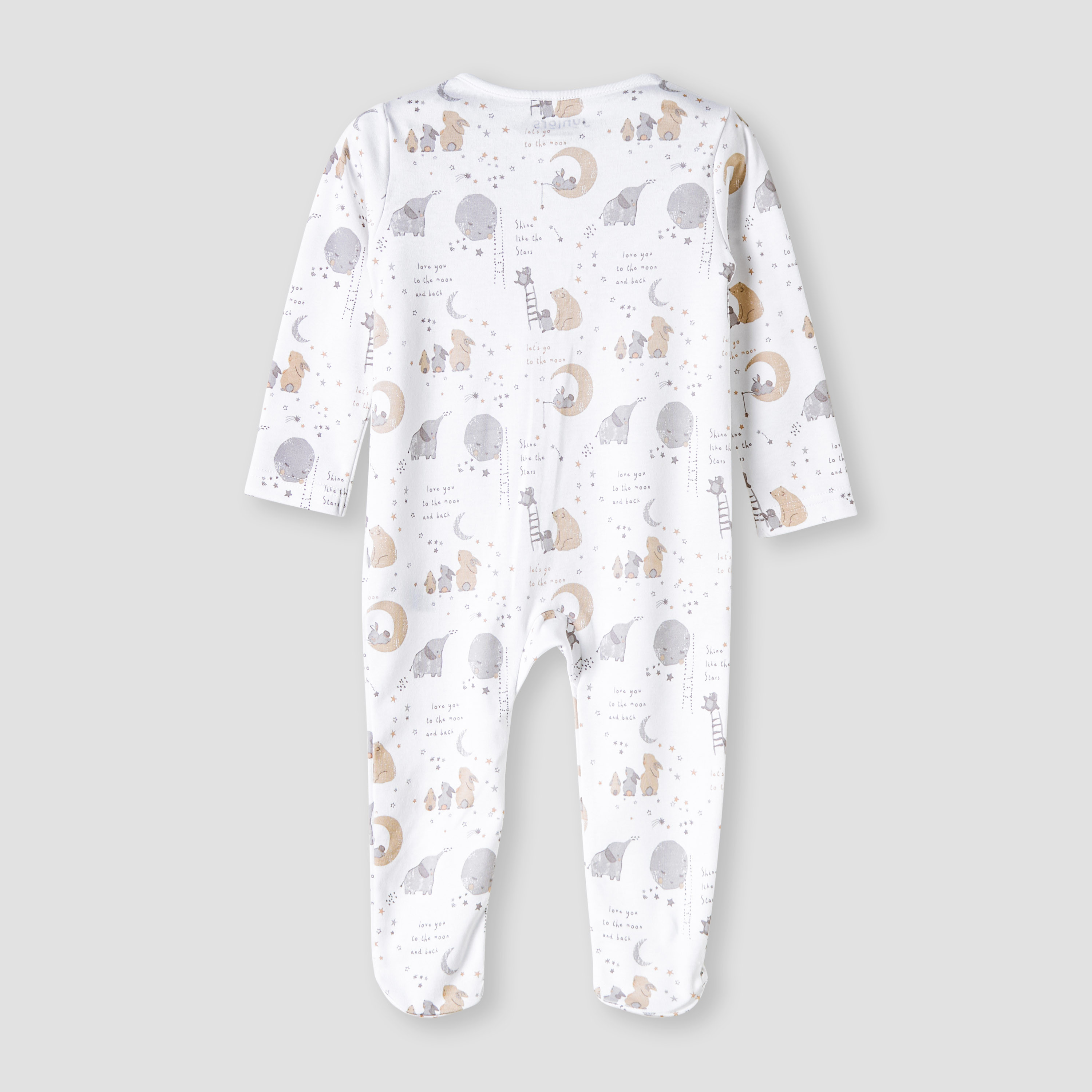 Juniors Round Neck Sleepsuit with Zip Closure - Cotton - Long Sleeves-baby-boys-clothing-nightwear-sleepsuits-image-2