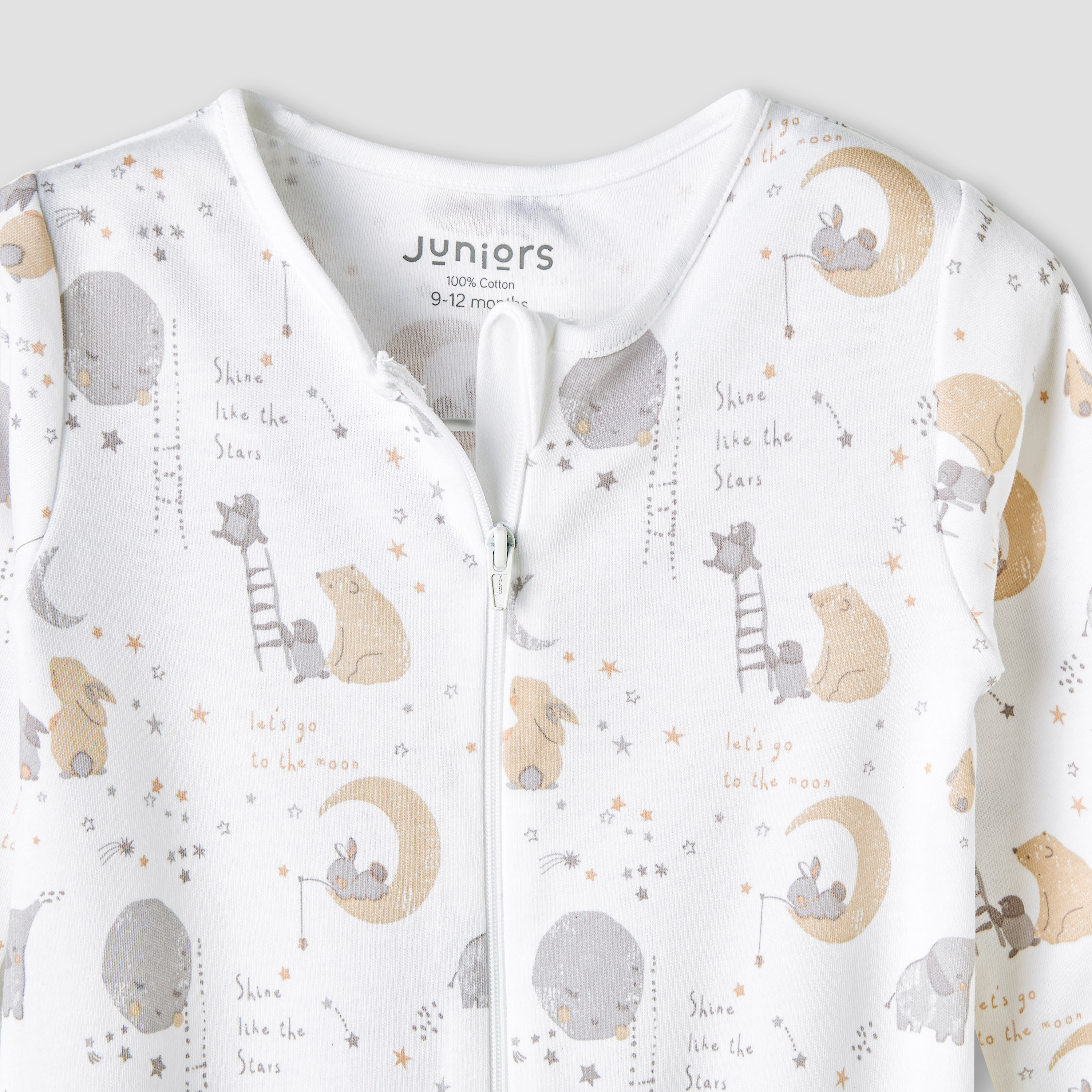 Juniors Round Neck Sleepsuit with Zip Closure - Cotton - Long Sleeves-baby-boys-clothing-nightwear-sleepsuits-image-3
