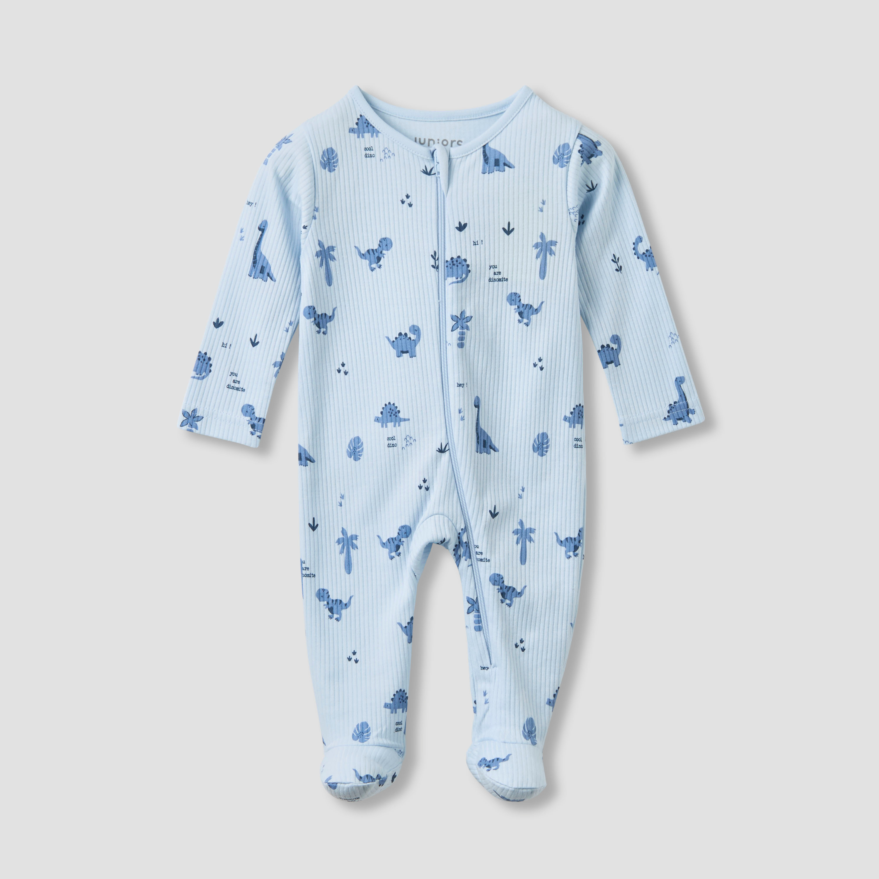 Juniors Round Neck Closed Foot Sleepsuit with Dinosaur Print - Cotton - Long Sleeves-baby-boys-clothing-nightwear-sleepsuits-image-1
