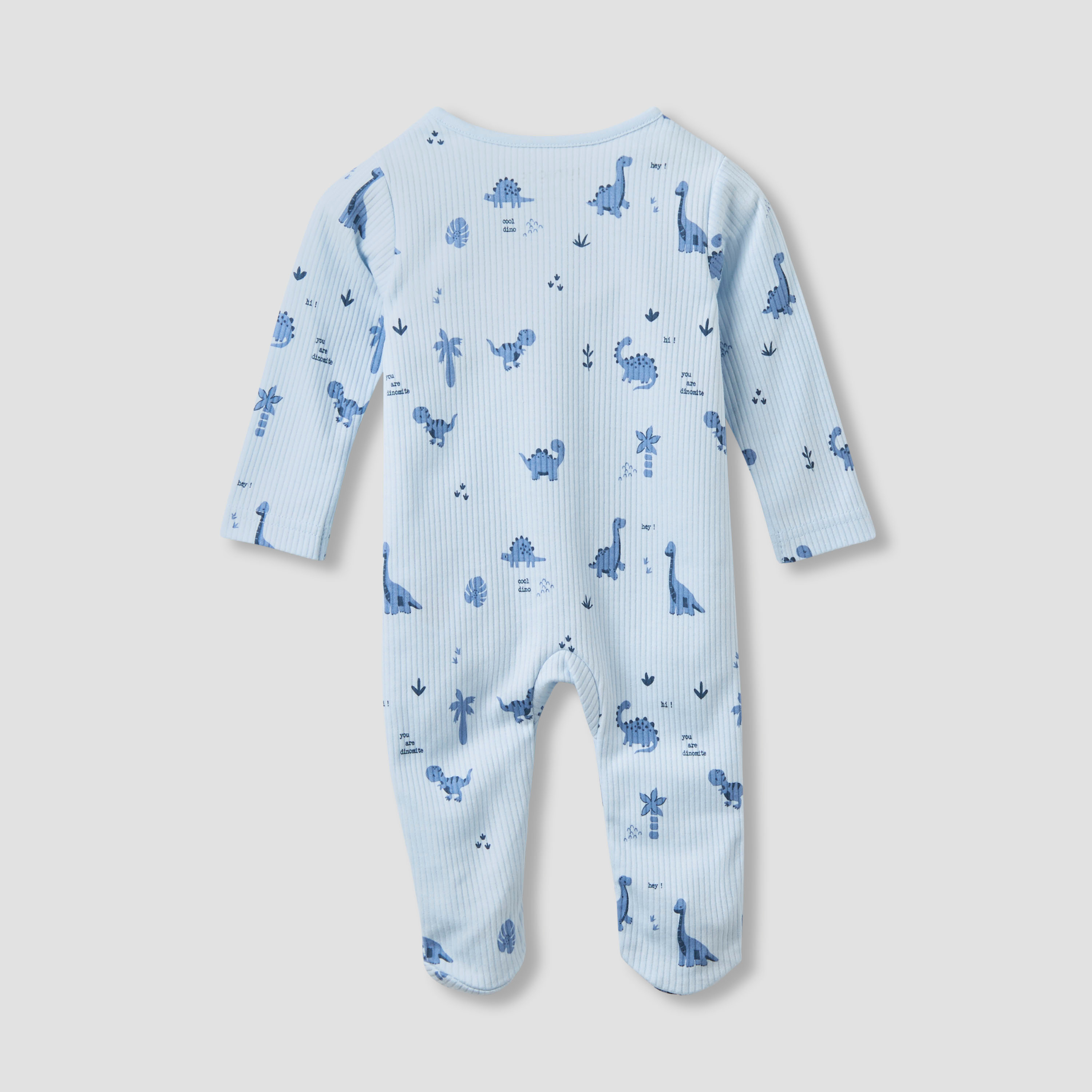Juniors Round Neck Closed Foot Sleepsuit with Dinosaur Print - Cotton - Long Sleeves-baby-boys-clothing-nightwear-sleepsuits-image-2
