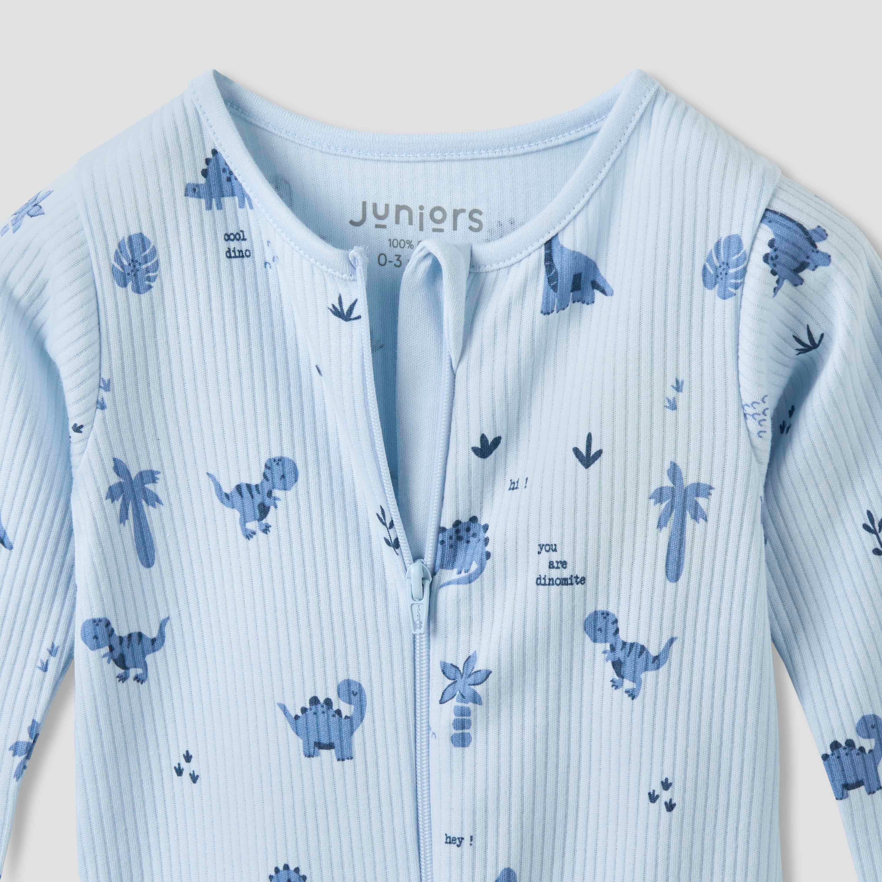 Juniors Round Neck Closed Foot Sleepsuit with Dinosaur Print - Cotton - Long Sleeves-baby-boys-clothing-nightwear-sleepsuits-image-3