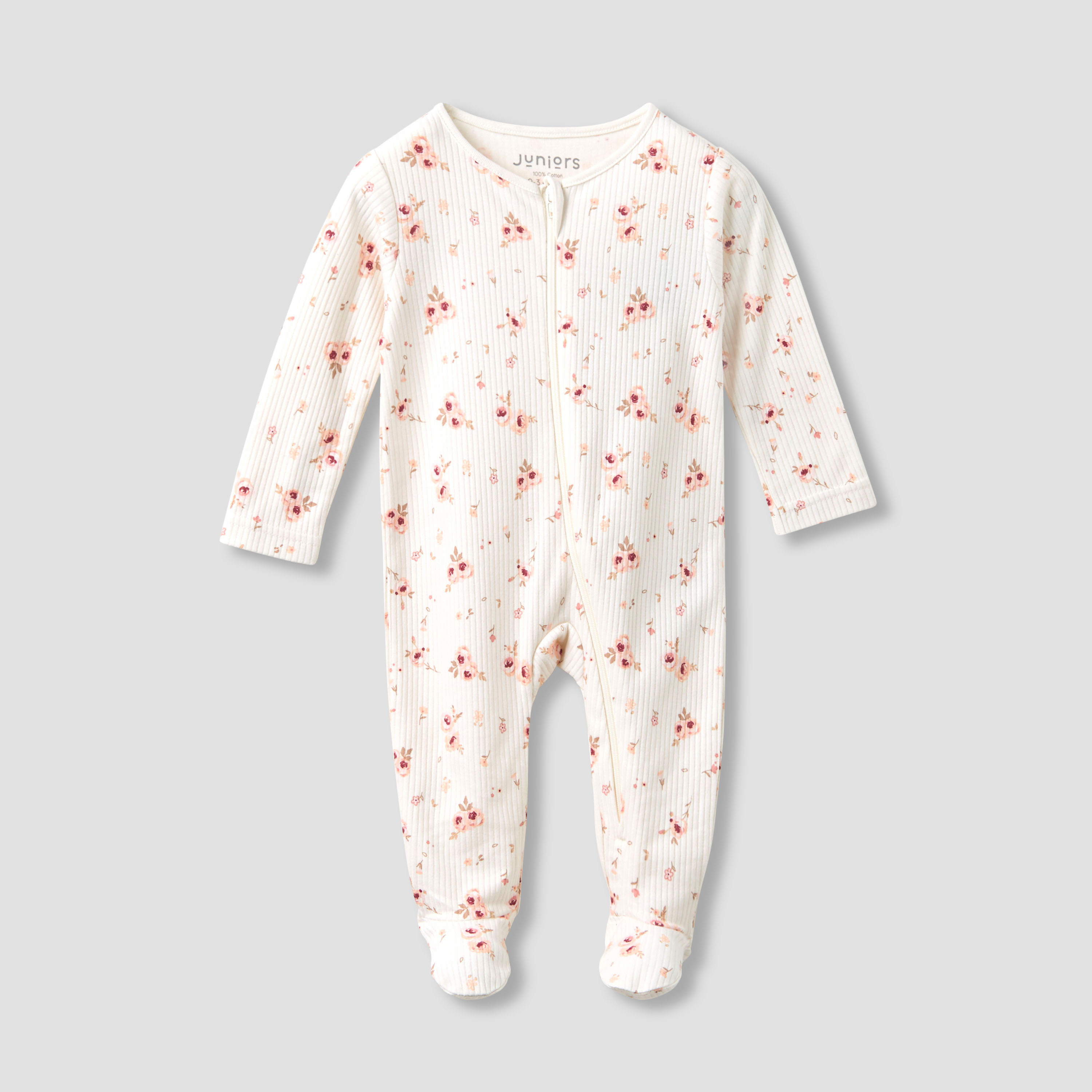 Juniors Round Neck Closed Foot Sleepsuit with Floral Print - Cotton - Long Sleeves-baby-girls-clothing-nightwear-sleepsuits-image-1